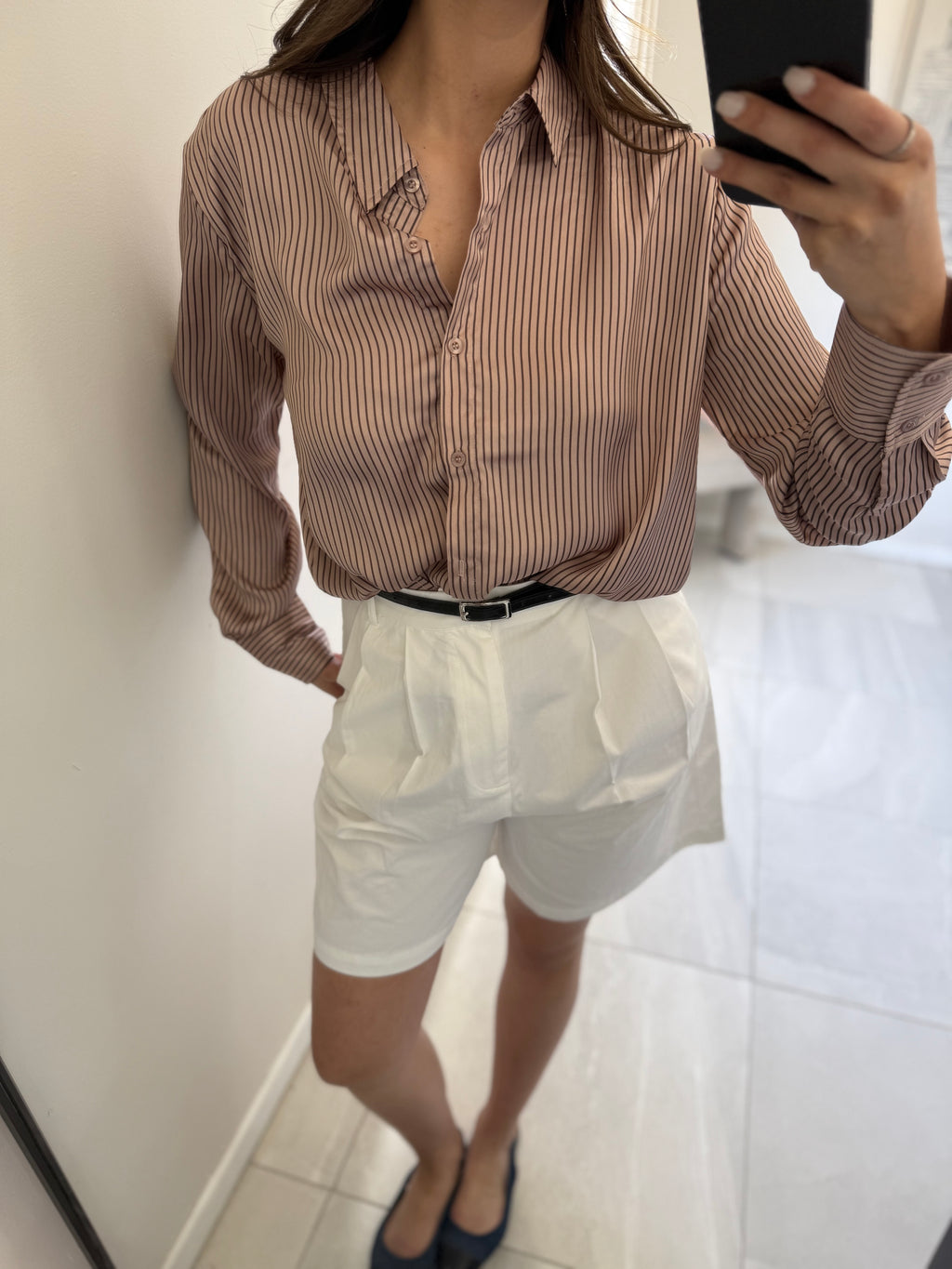 Light Moccha Button Down Satin Blouse