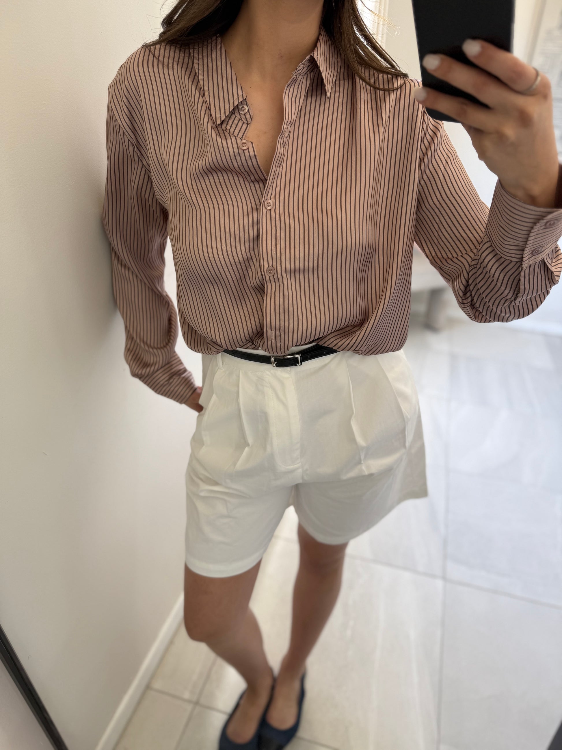 Light Moccha Button Down Satin Blouse