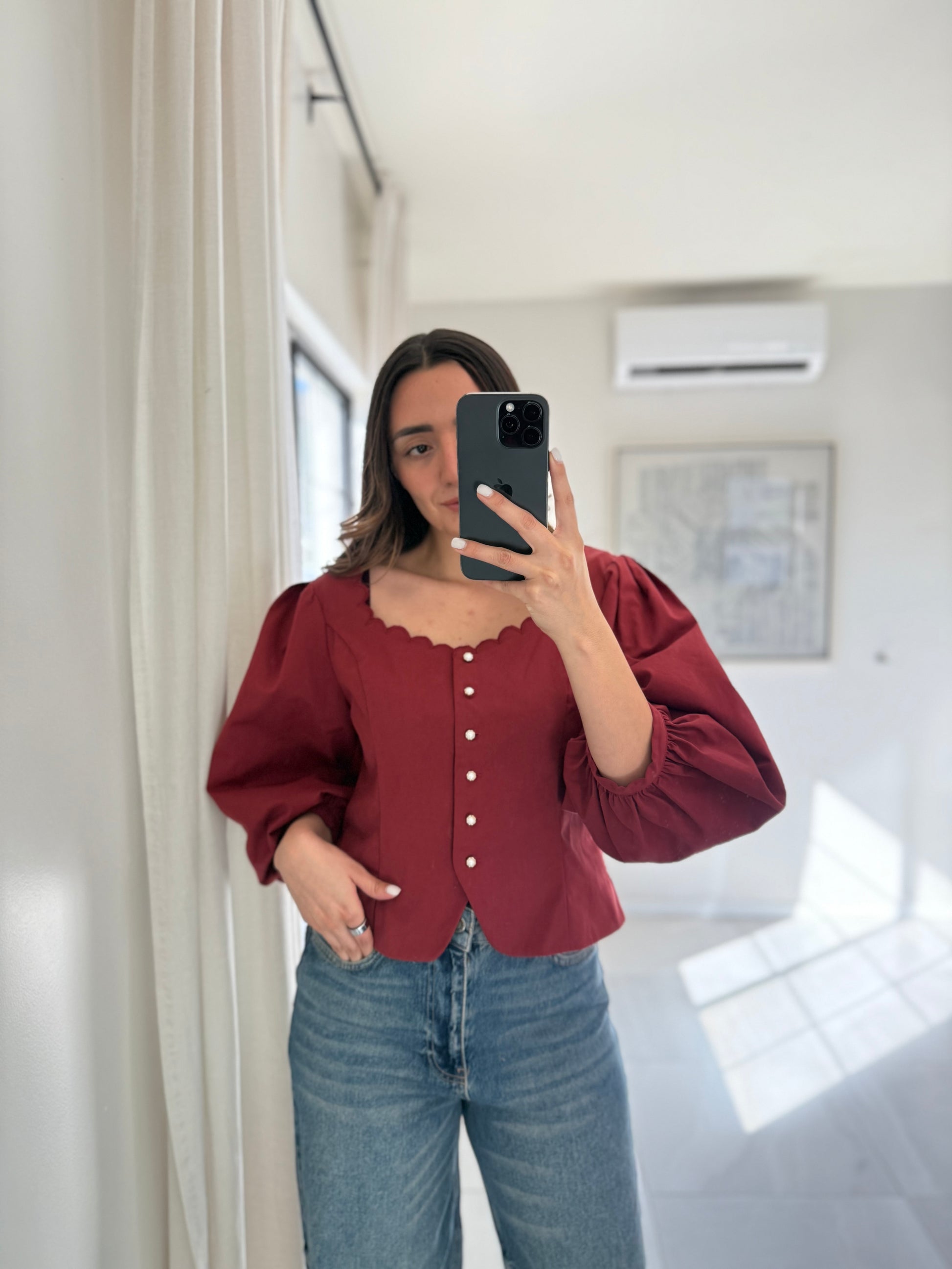 Top Maroon Scalloped