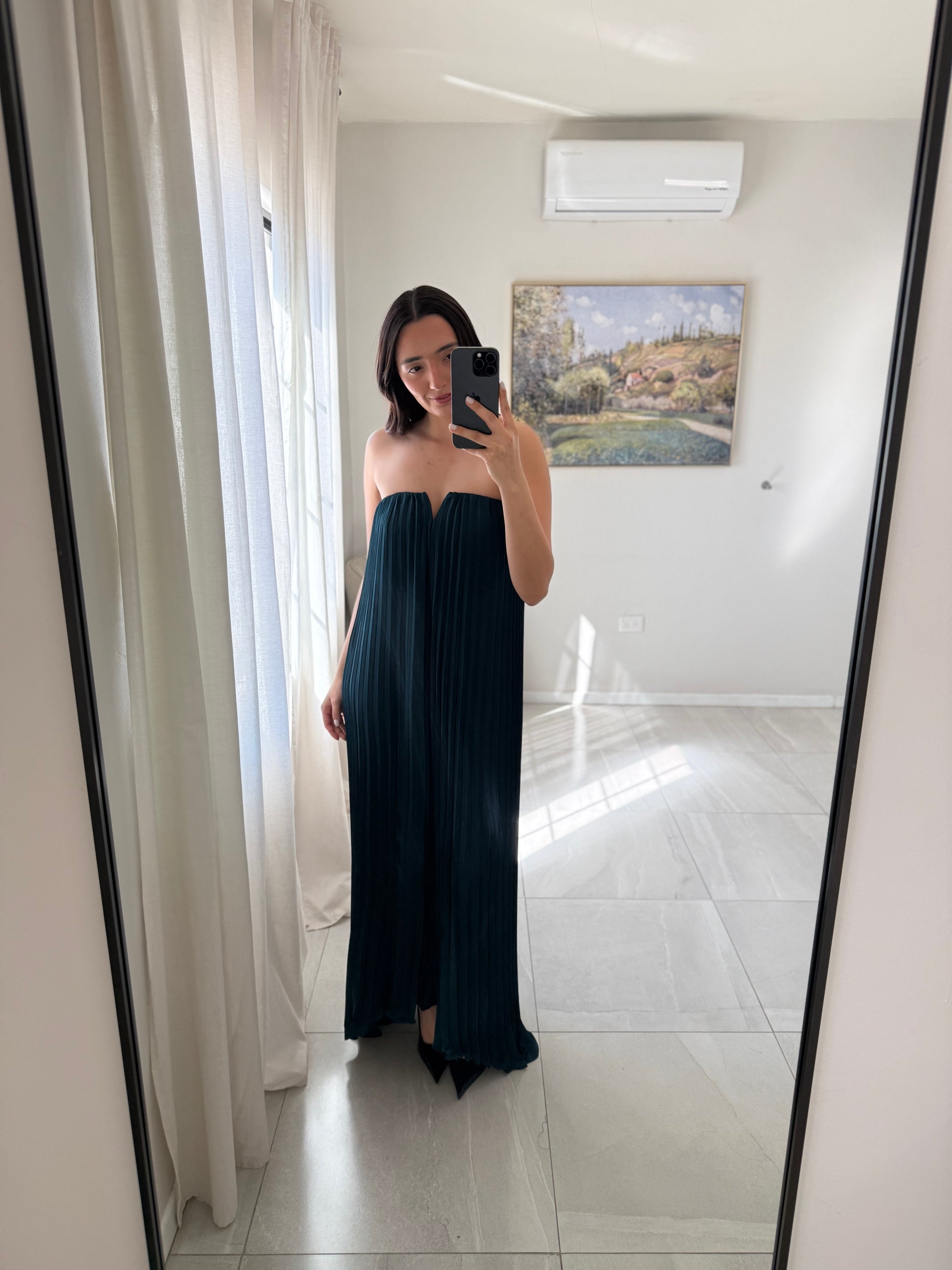 Strapless Pleated Maxi Dress