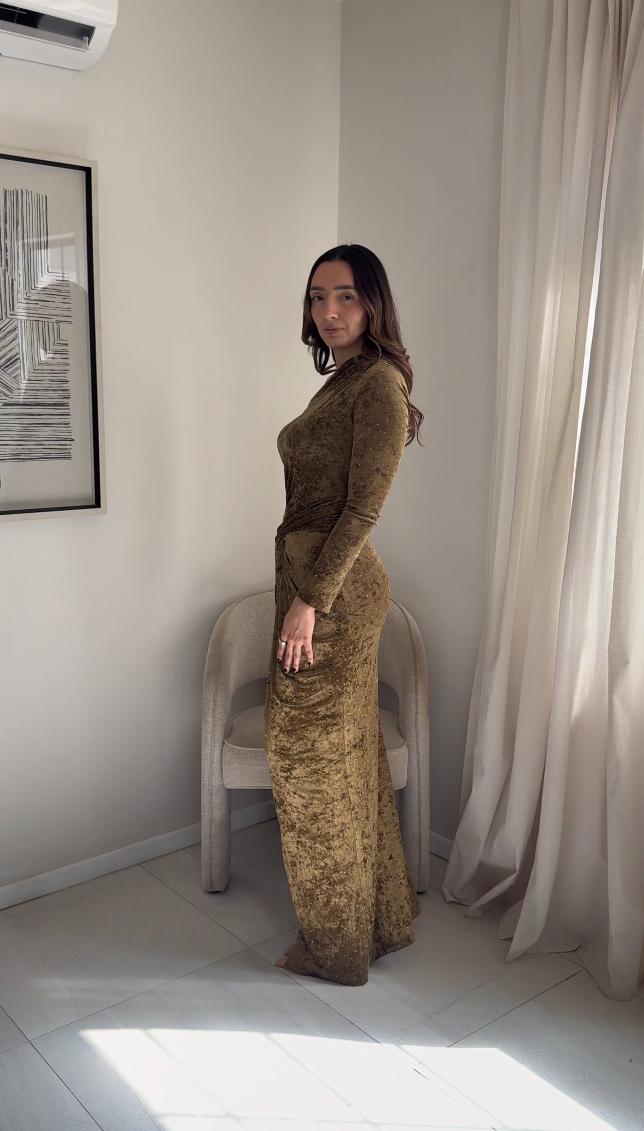 Sage Suede Crystal Maxi Dress