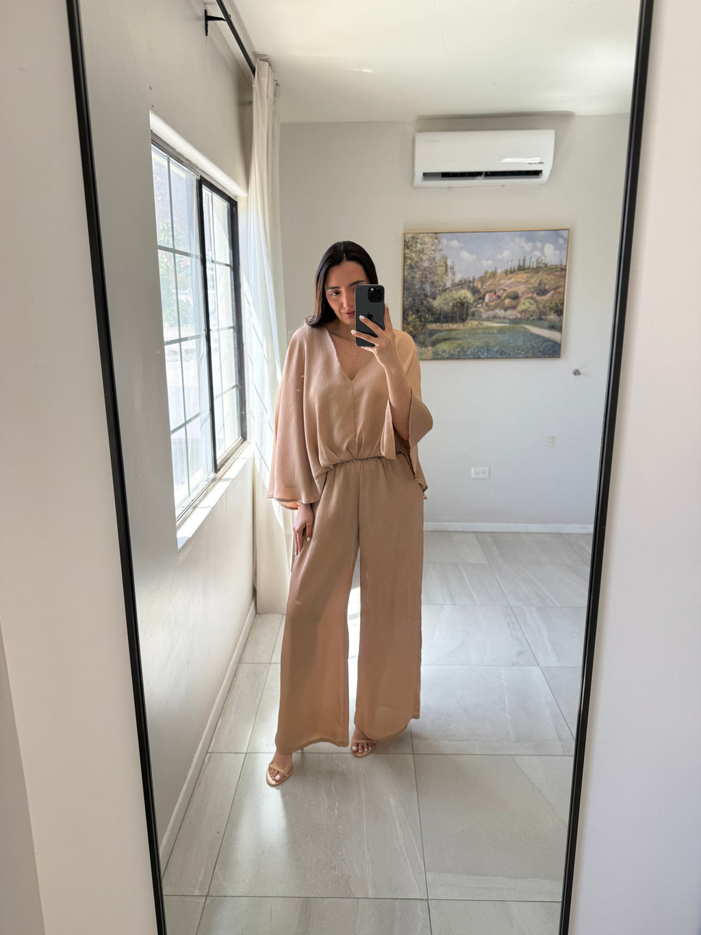 Satin Tan Cape Set