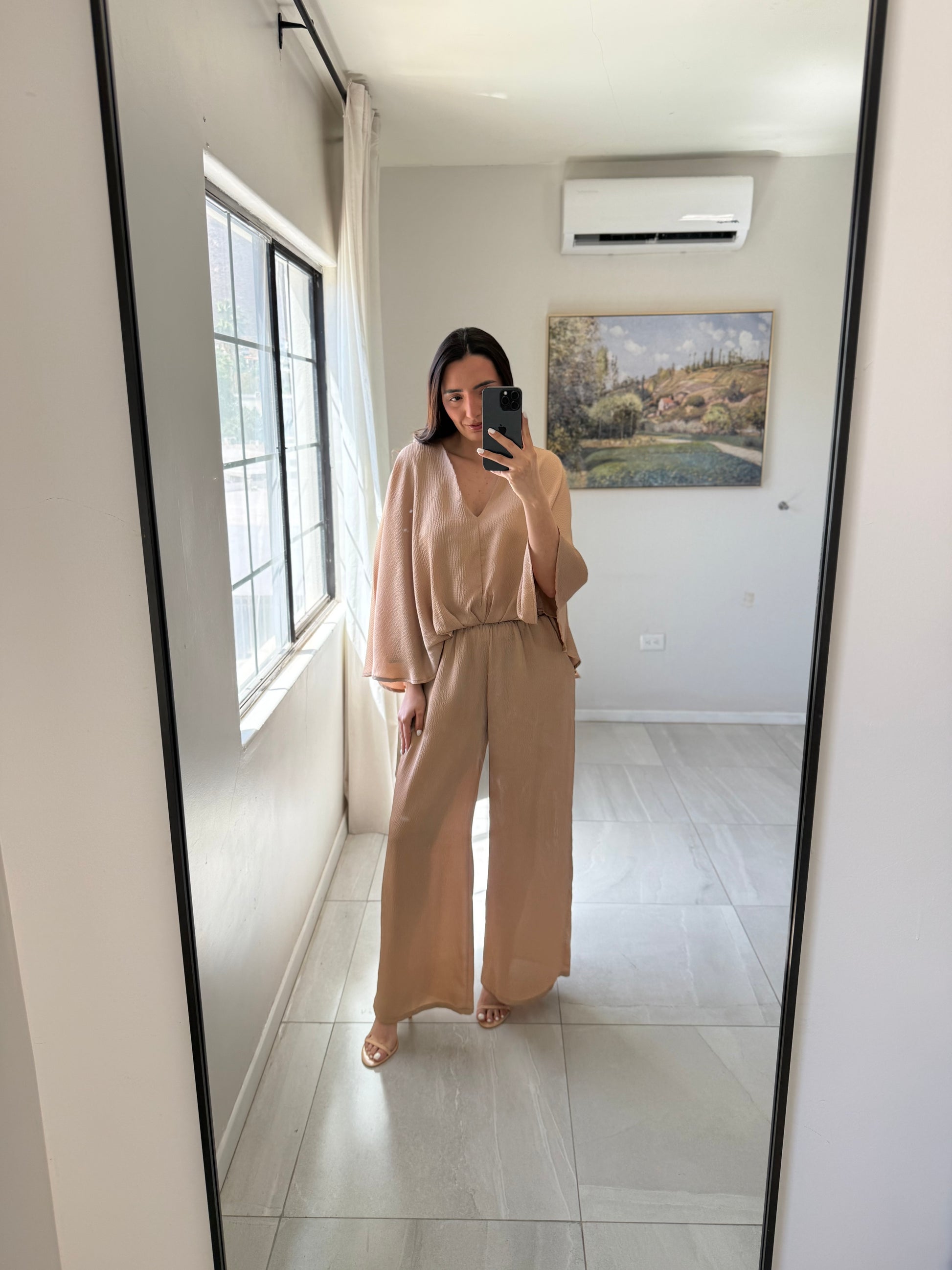 Satin Tan Cape Set