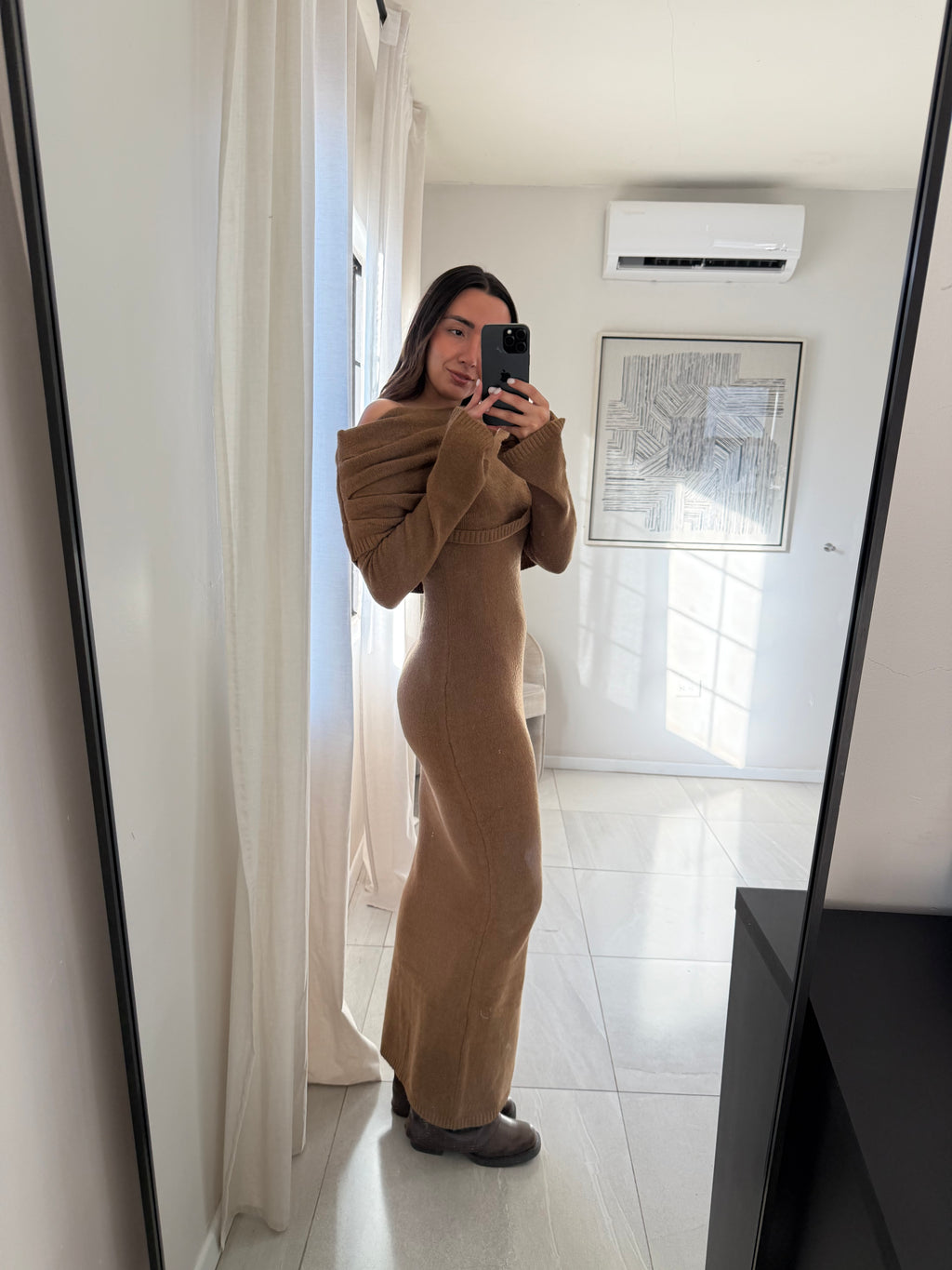 Off-Shoulder Sweater Dress Mocha