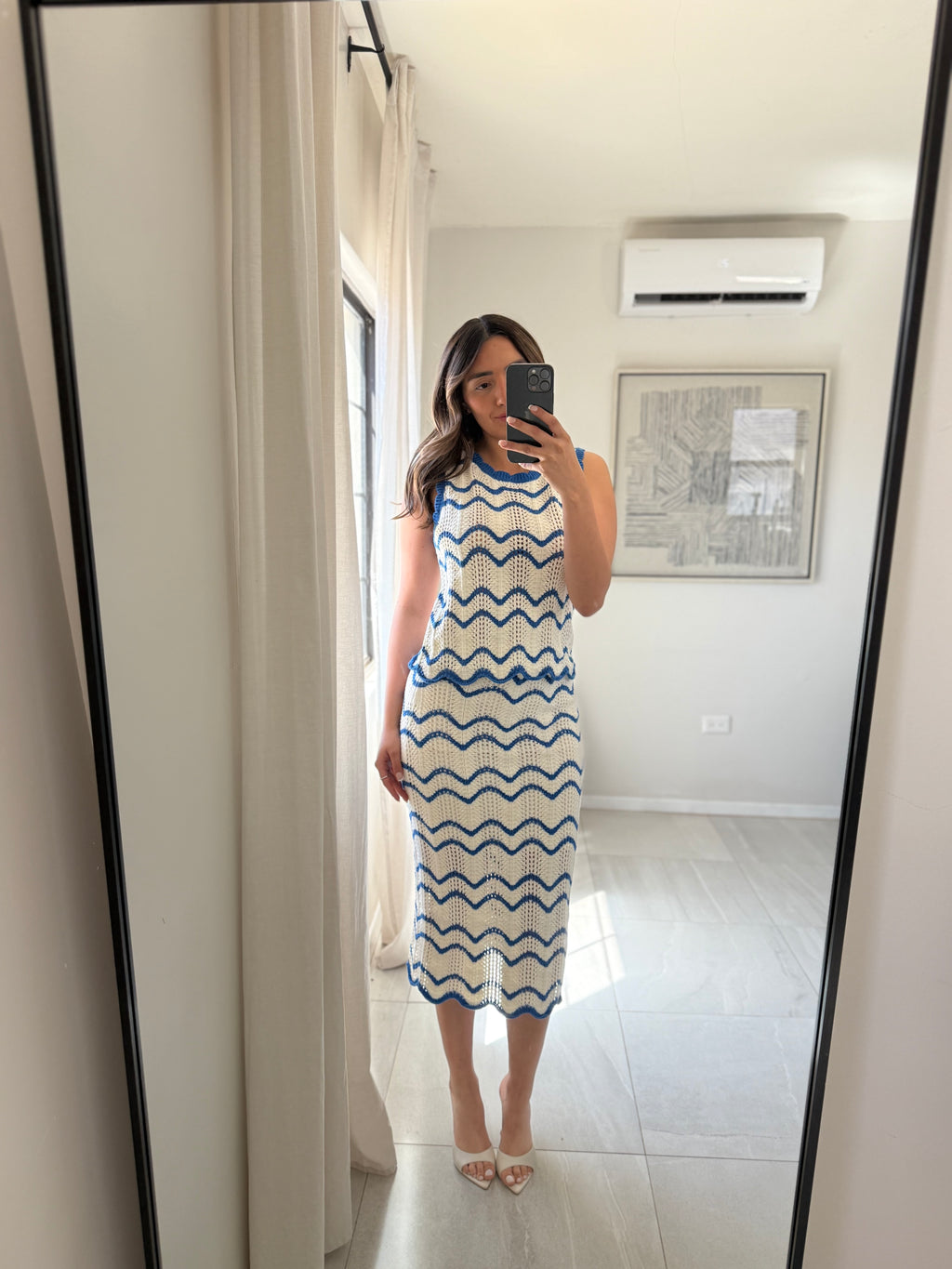 Ivory-Blue Scalloped Knit Set