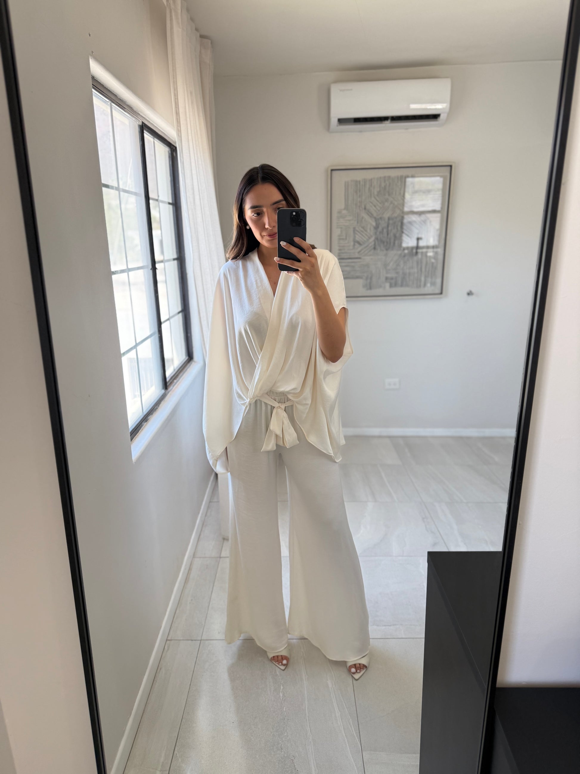 Washed Poly Caftan Set Ivory