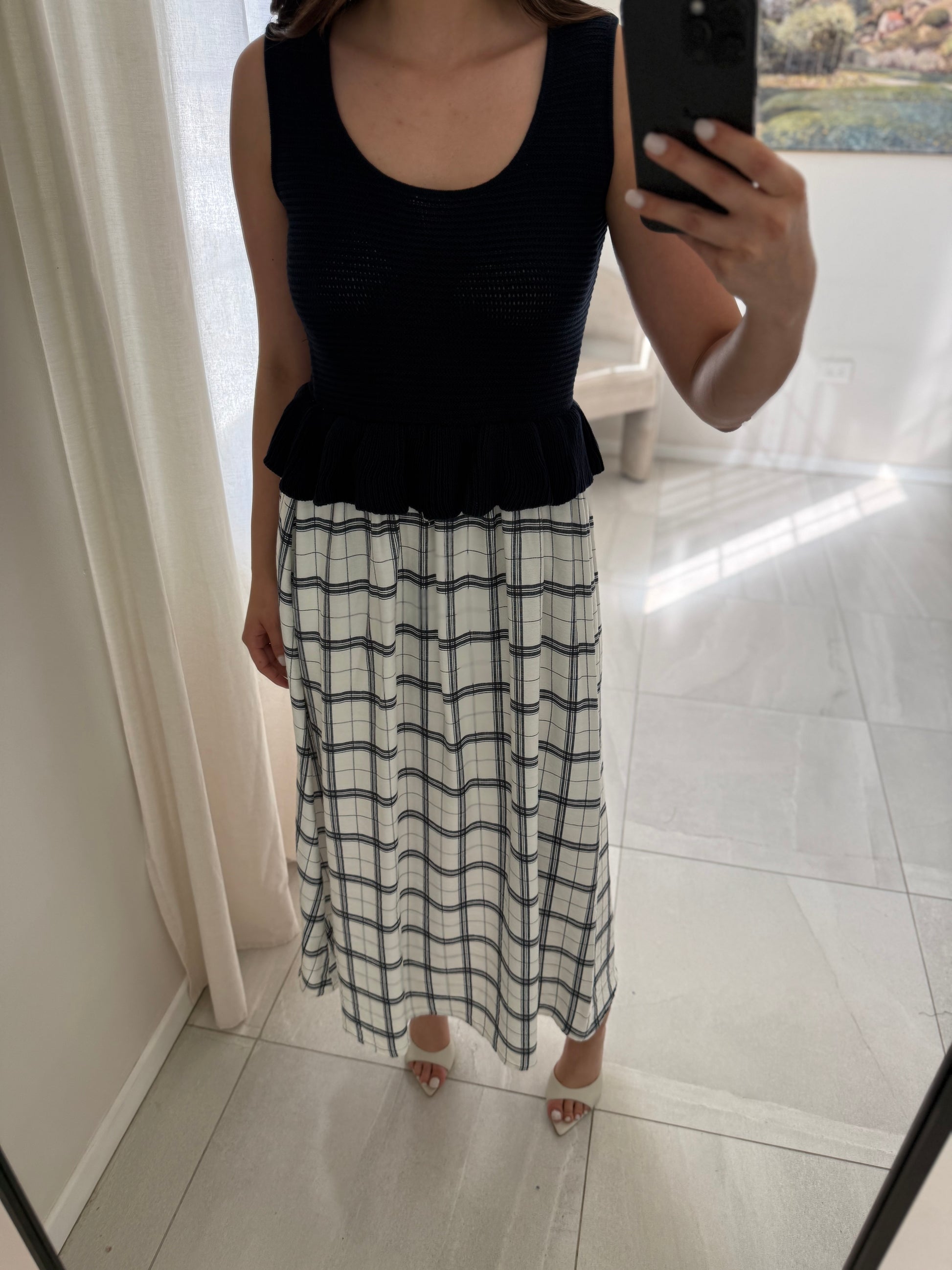 Navy Combination Midi Dress