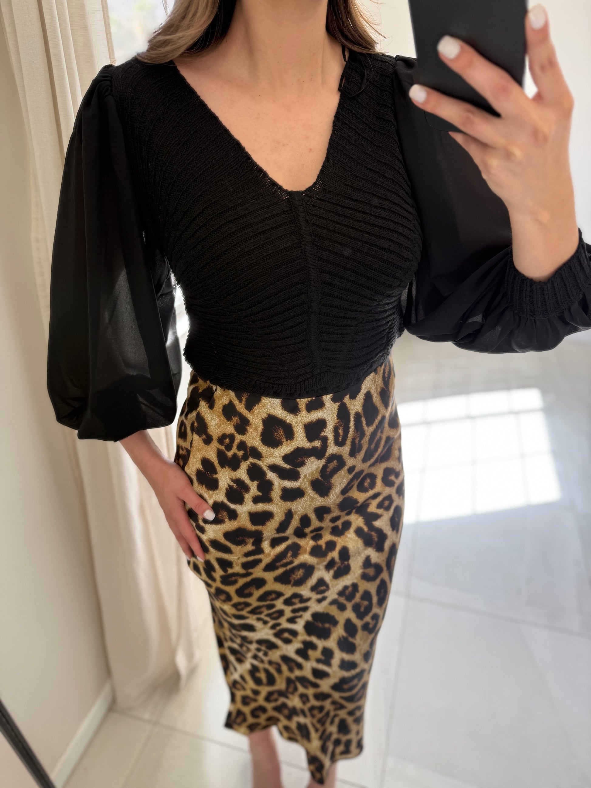 Black Mixed Sweater Top