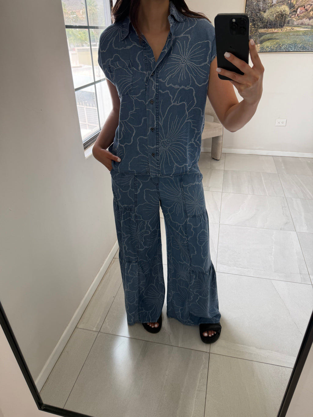 Floral Chambray Pants Set