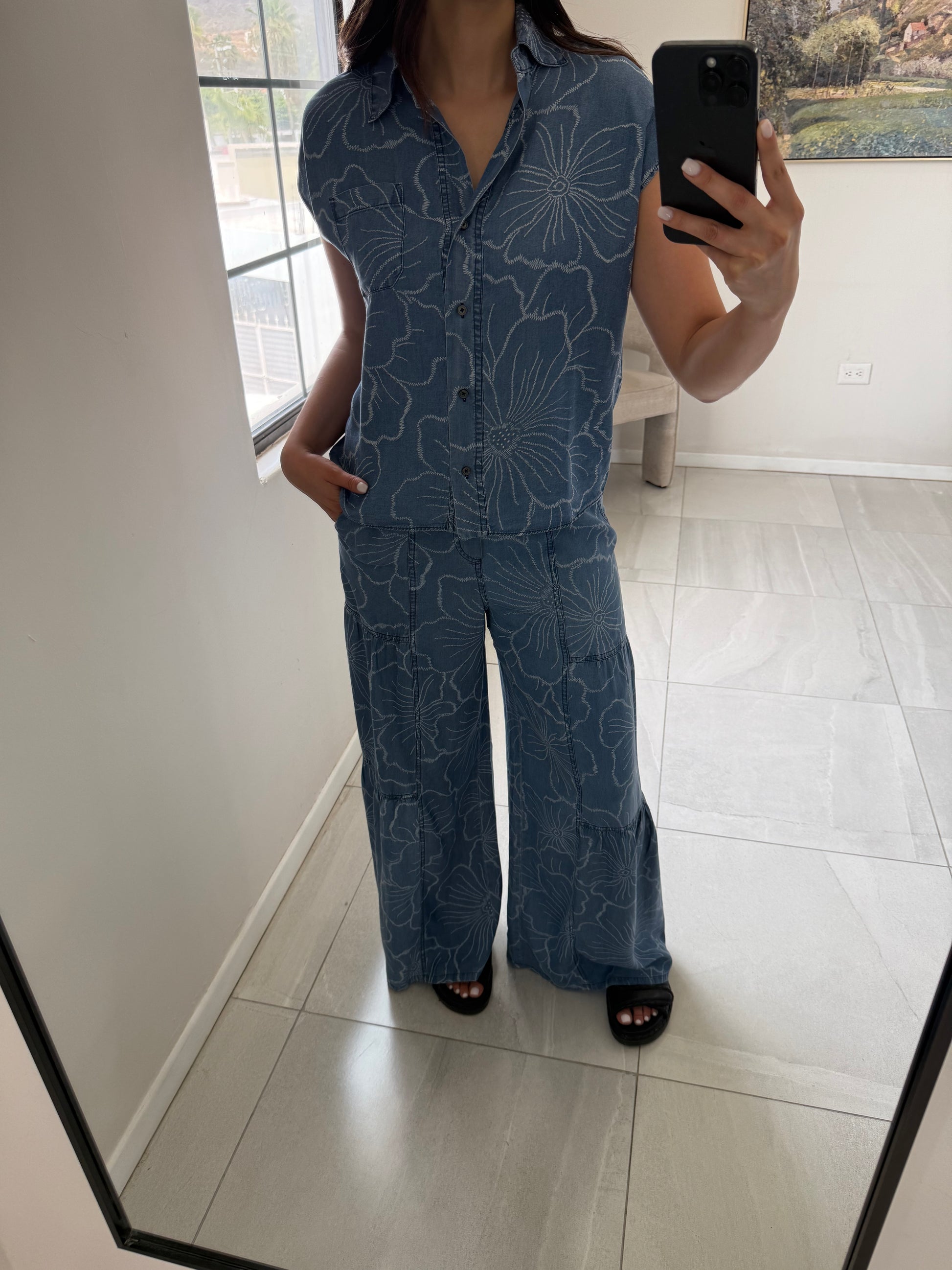Floral Chambray Pants Set