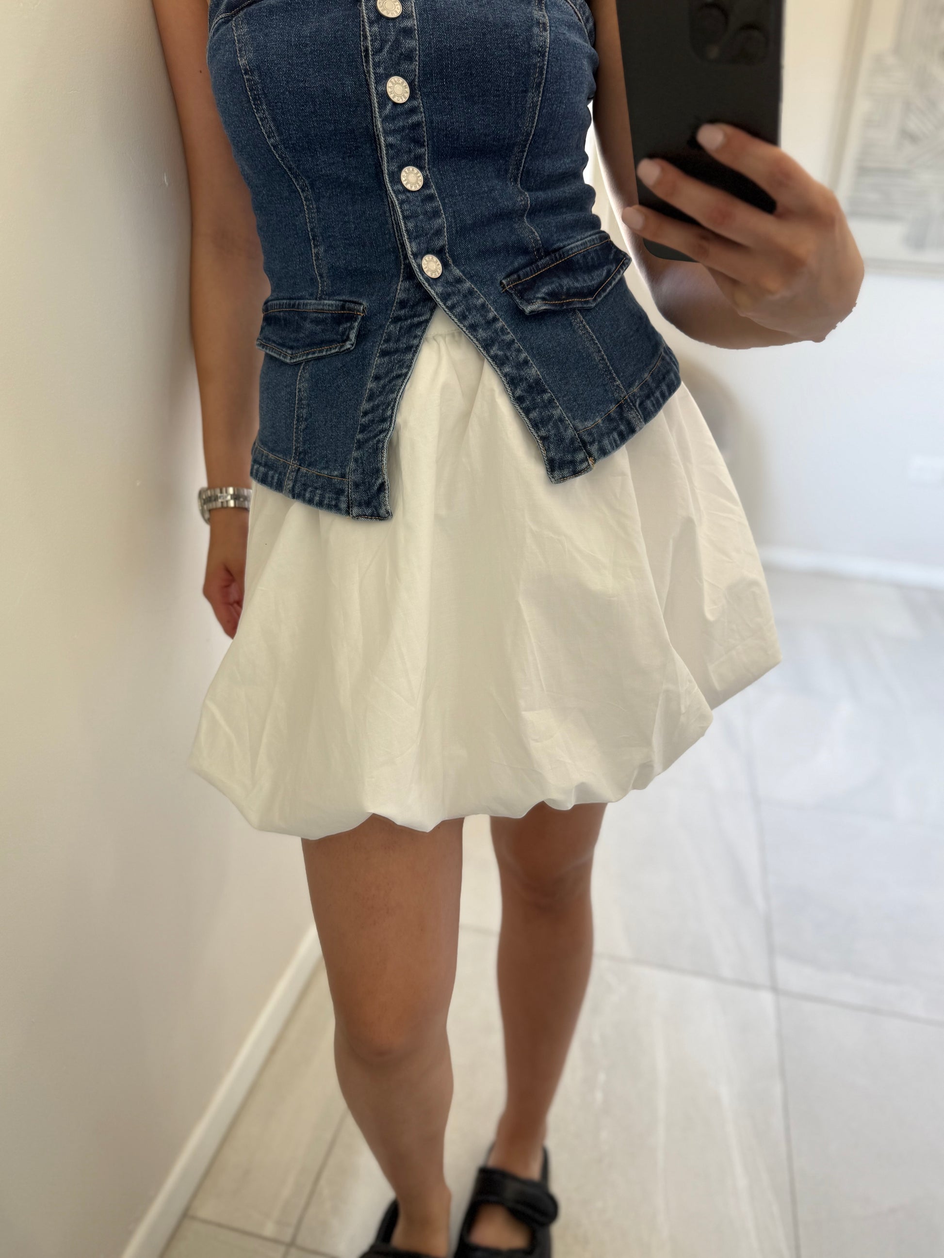 Bubble Hem White Skirt