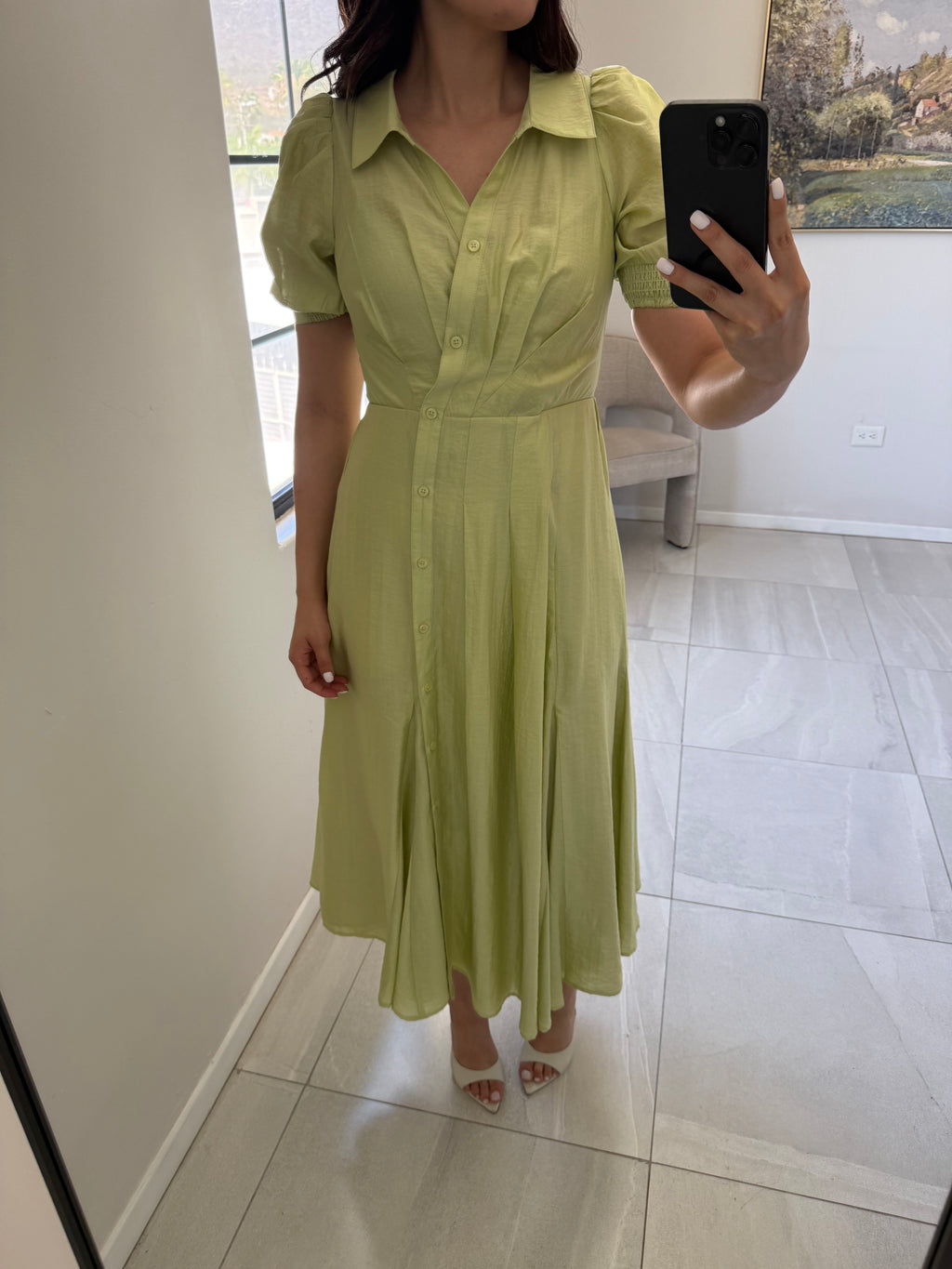 Lime Button Down Midi Dress