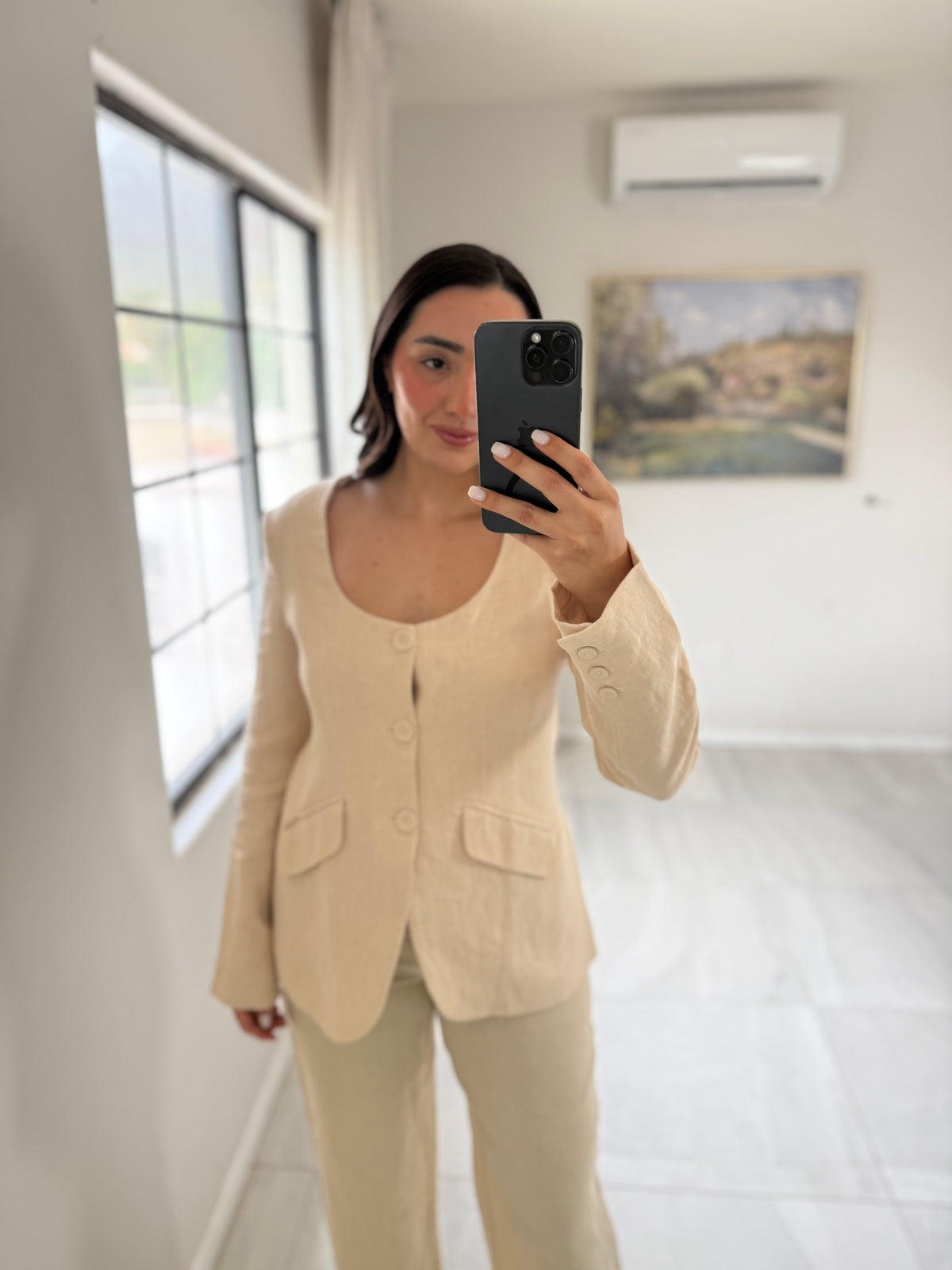 Natural Linen Neck Blazer