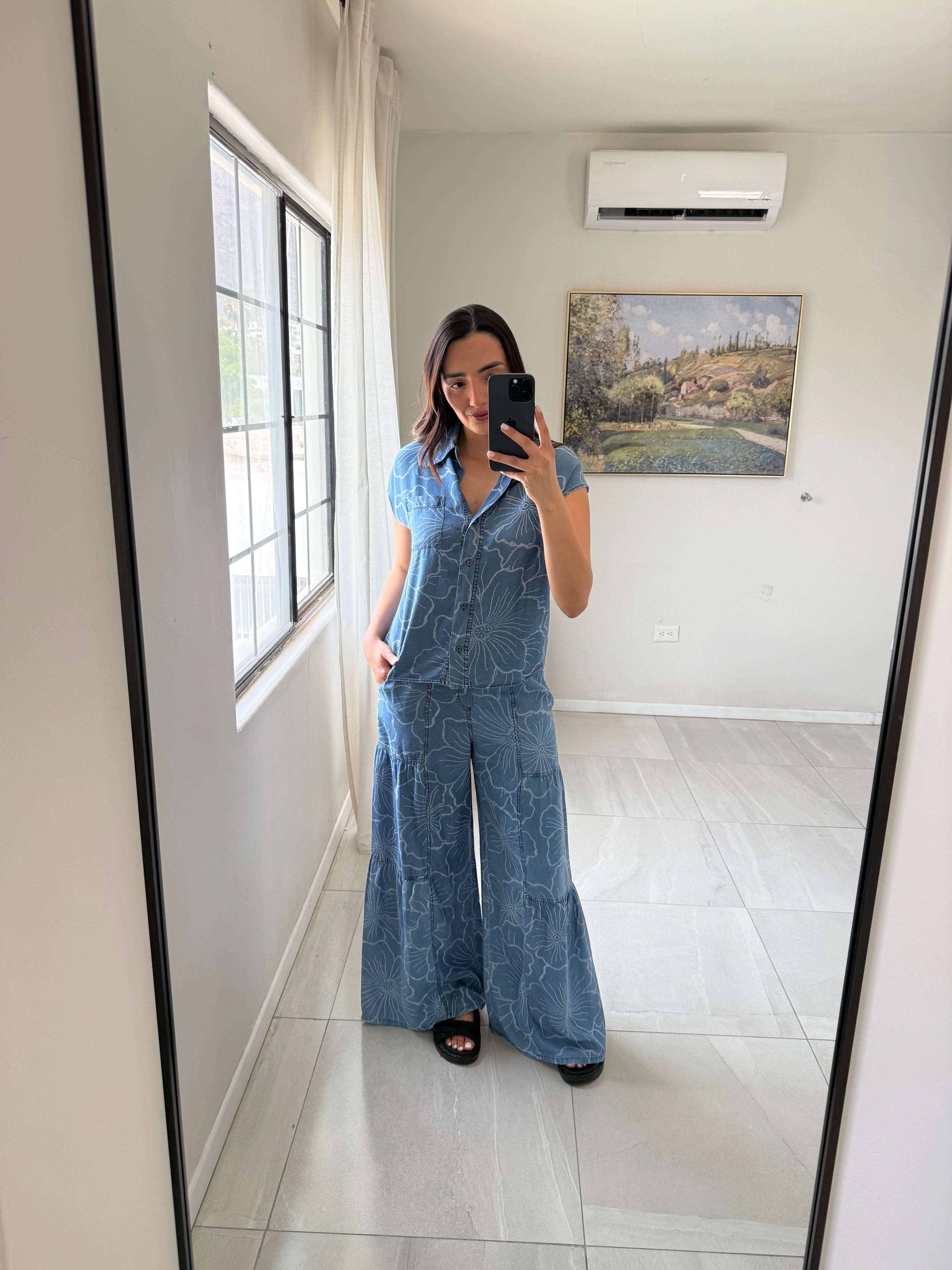 Floral Chambray Pants Set