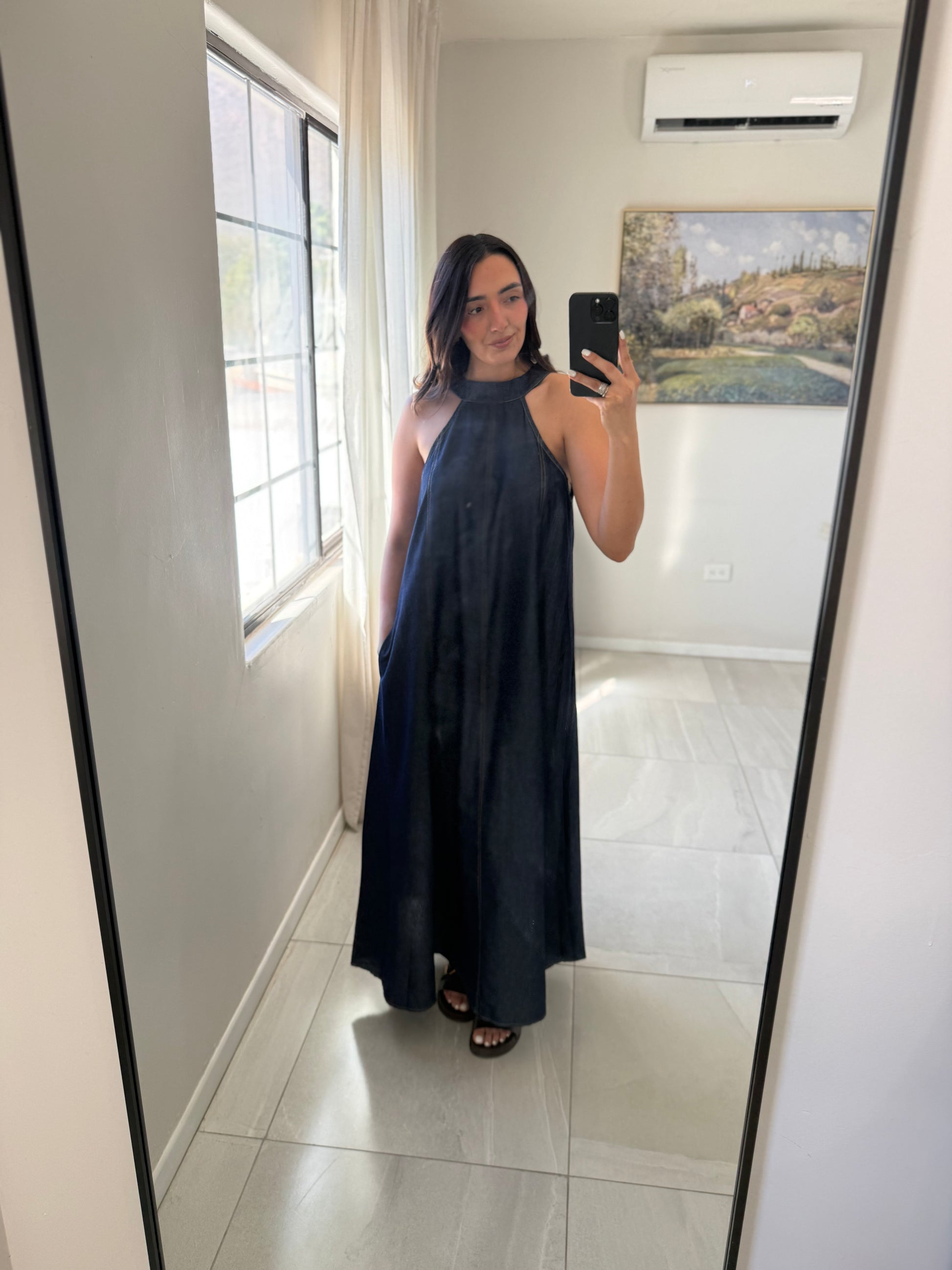 Denim Halter Midi Dress