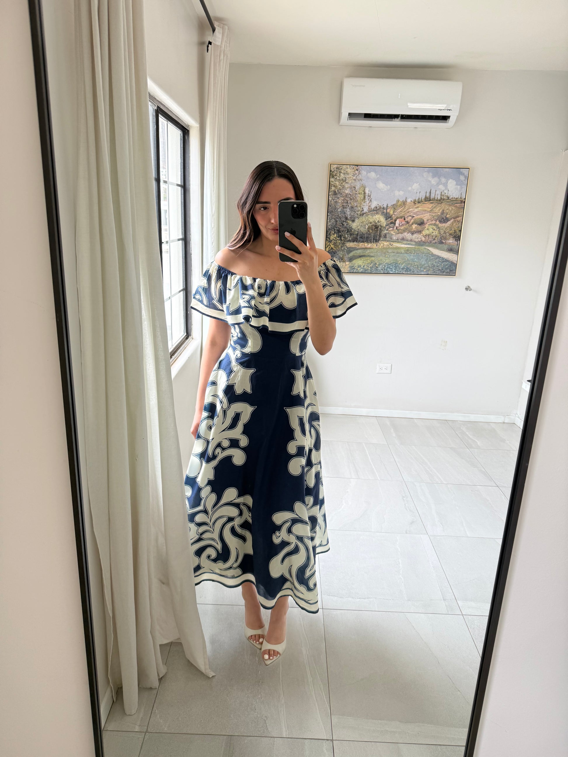 Navy Midi Print Dress