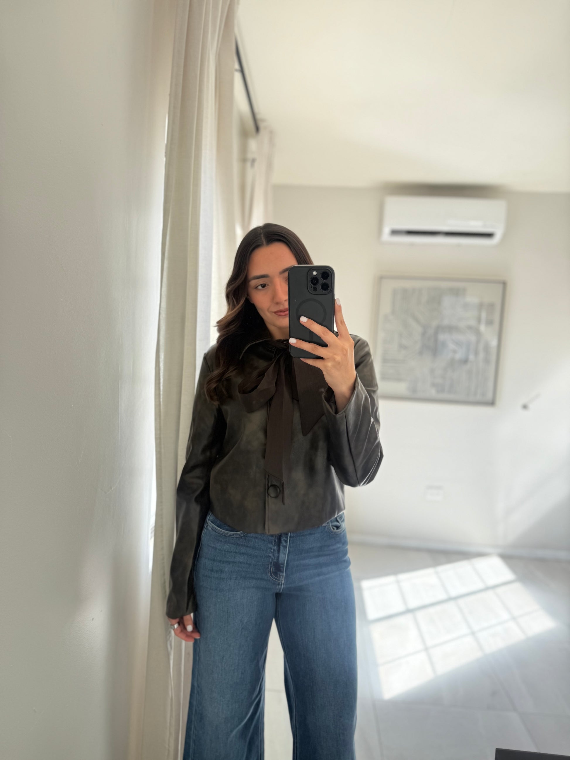 Chaqueta Olive Leather Tie