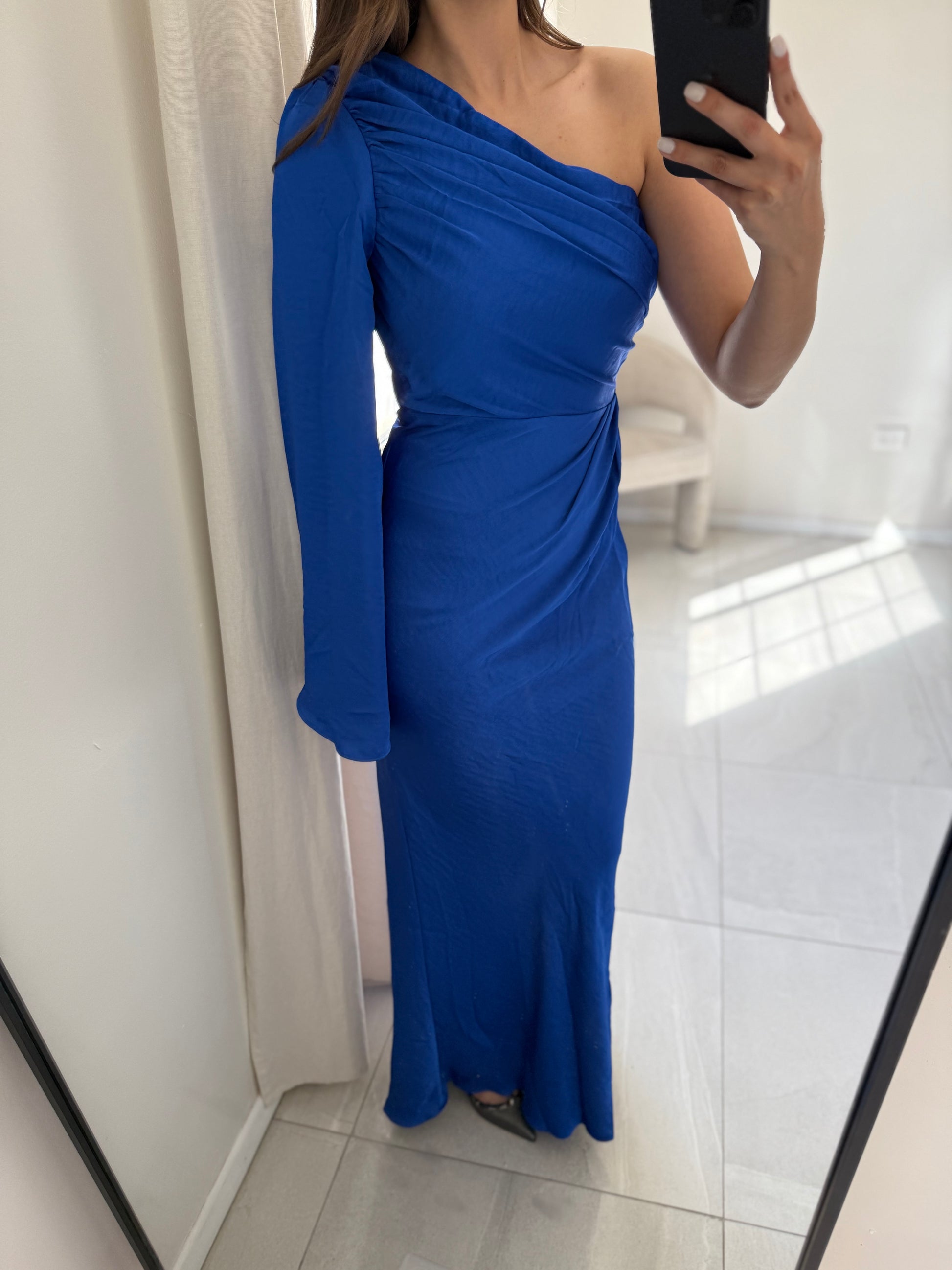 Royal Blue Flutter One Sleeve Dress