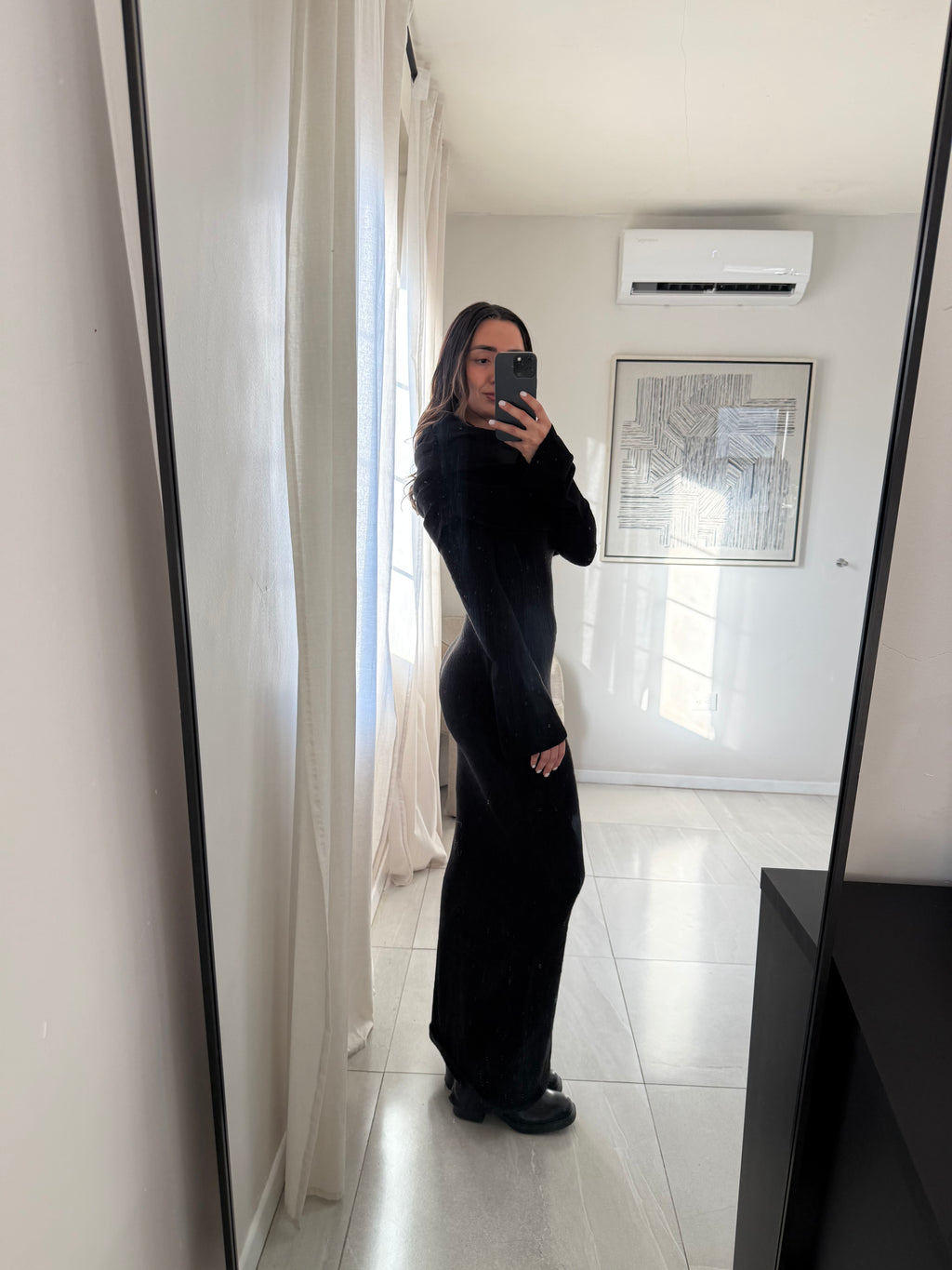 Off-Shoulder Sweater Dress Black