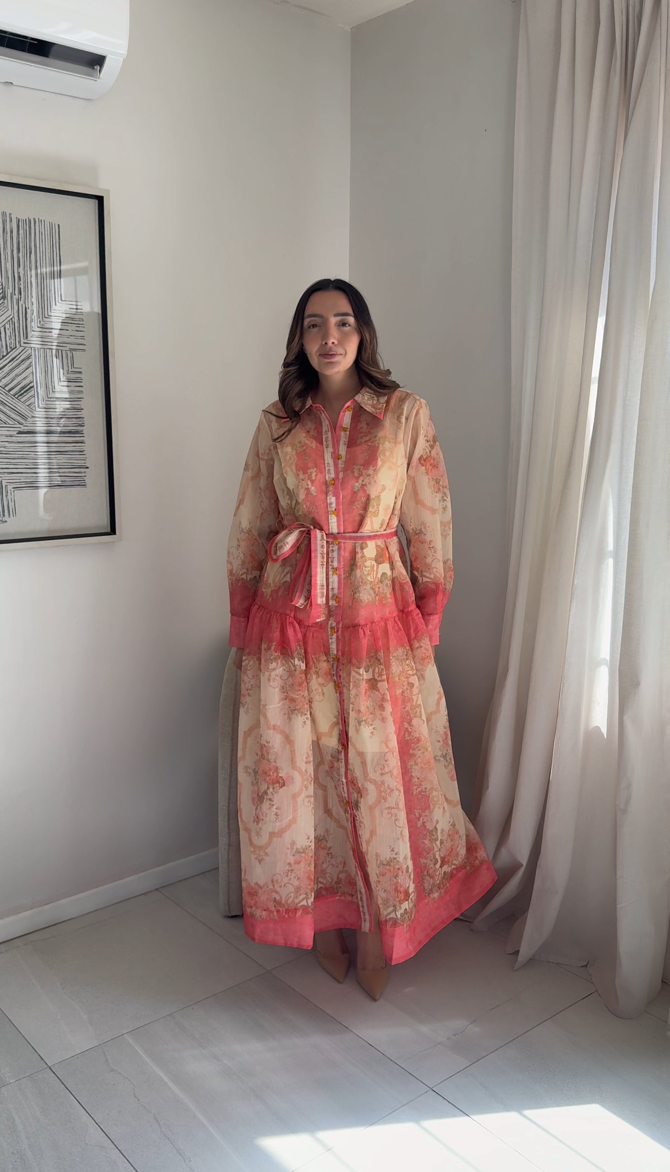 Shirt Dress Pink Print Maxi