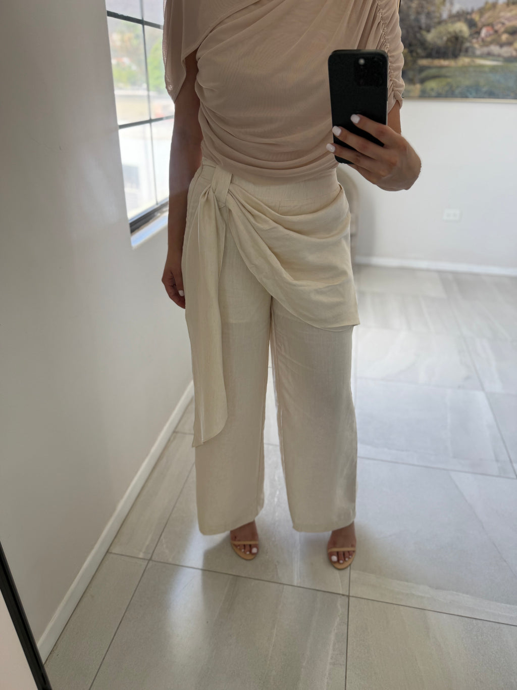 Cream Soft Woven Trousers