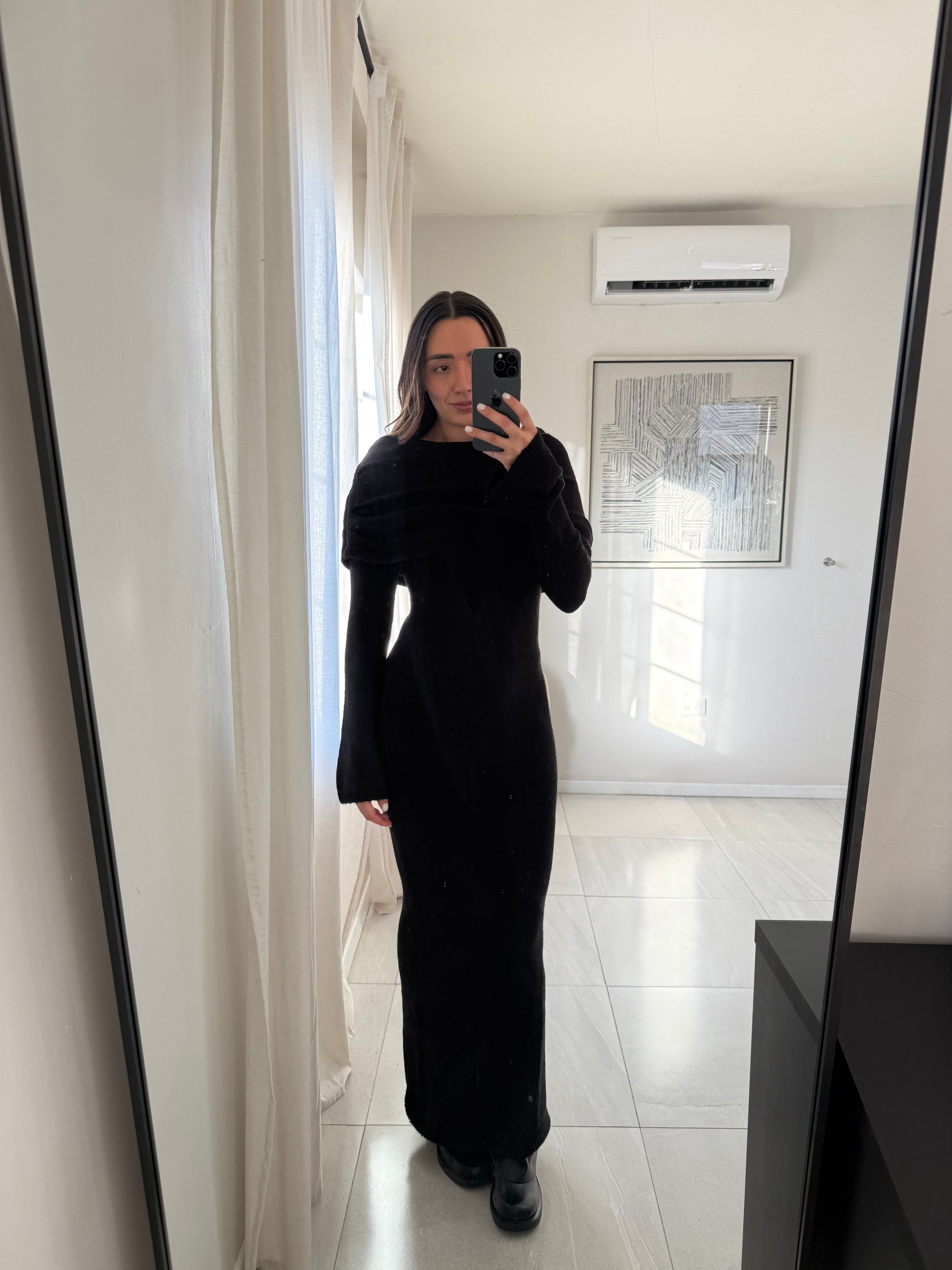 Off-Shoulder Sweater Dress Black