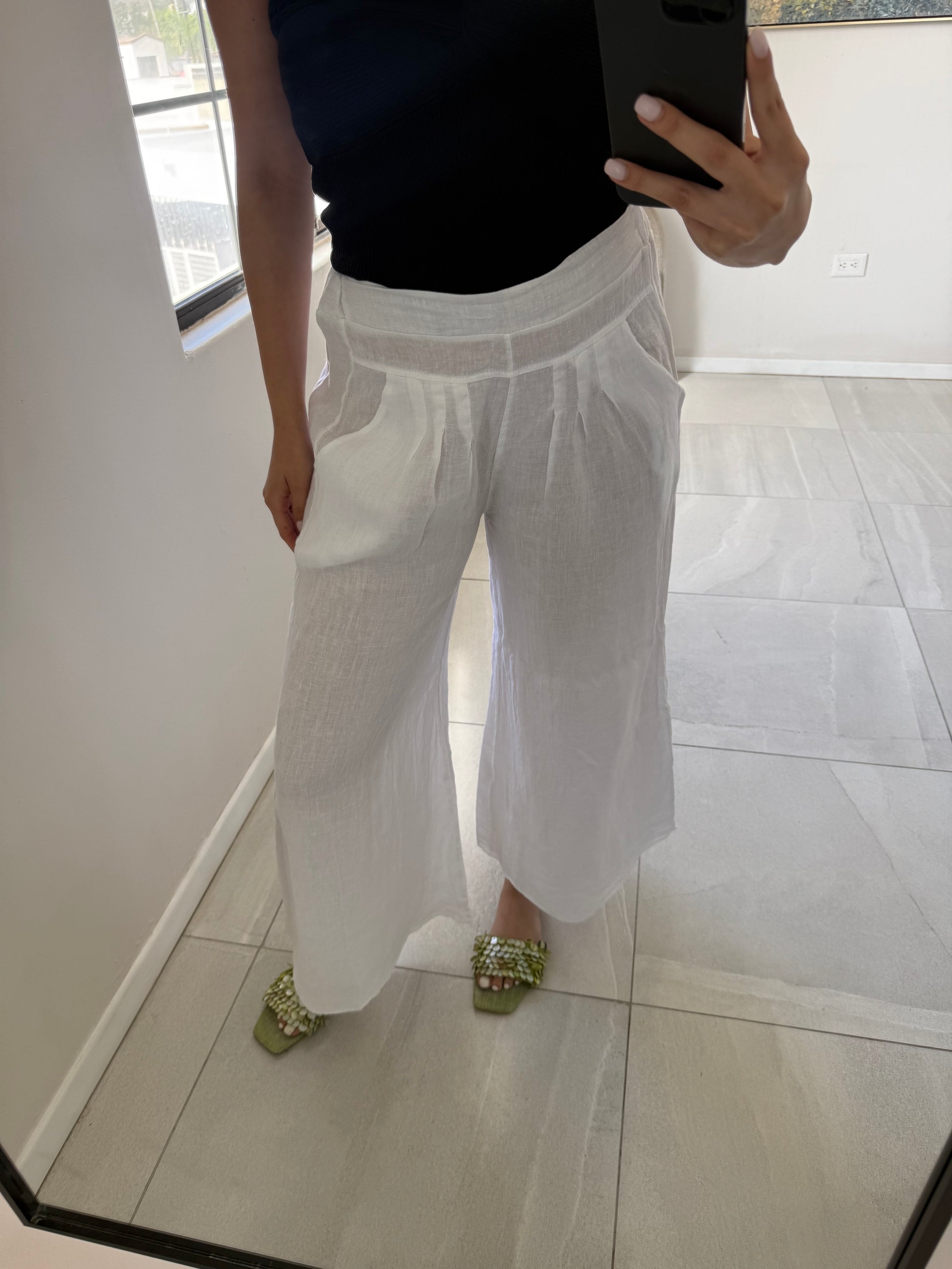 Pant Italian Linen Flare White
