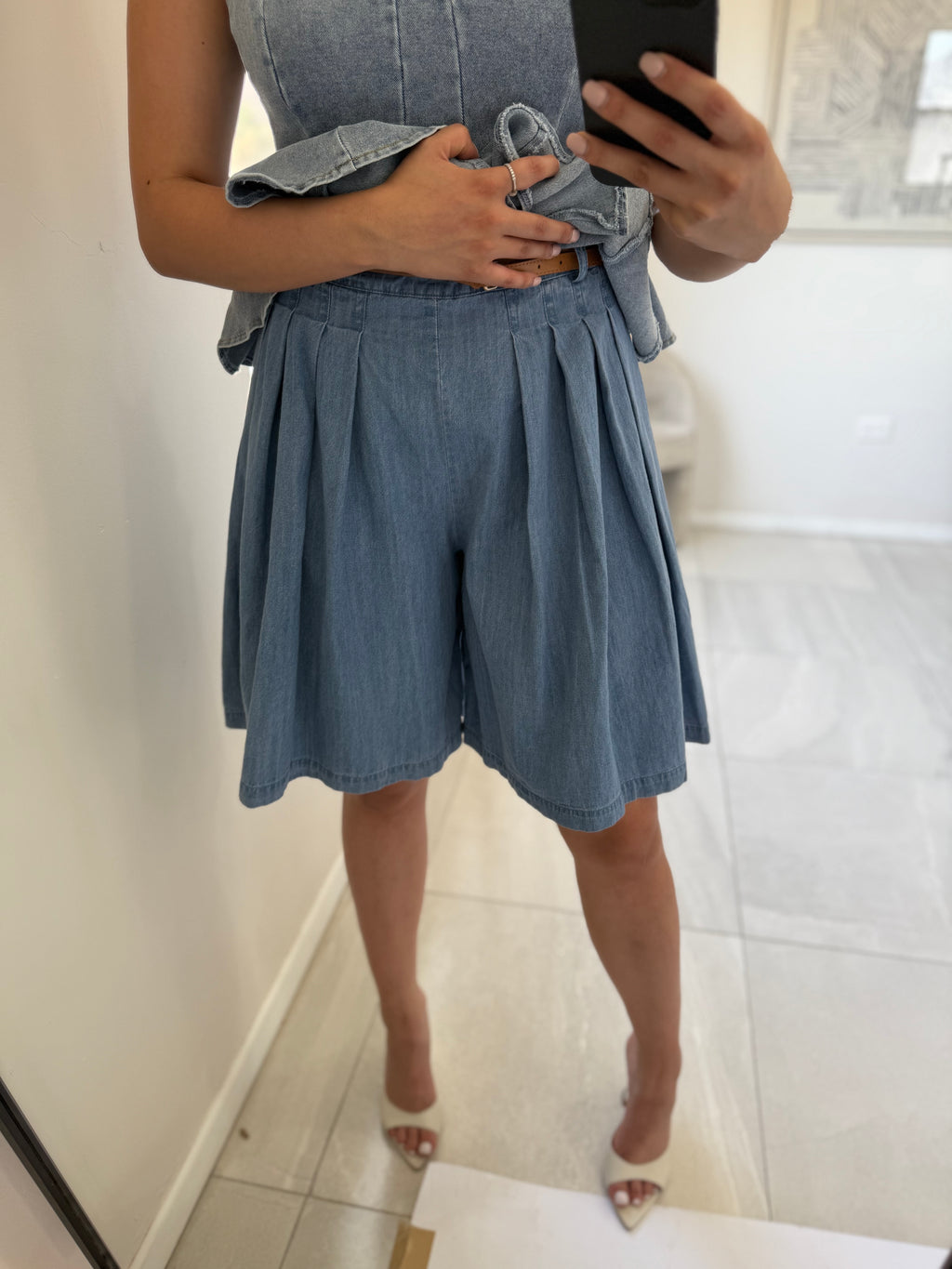 Light Blue Denim Cotton Short