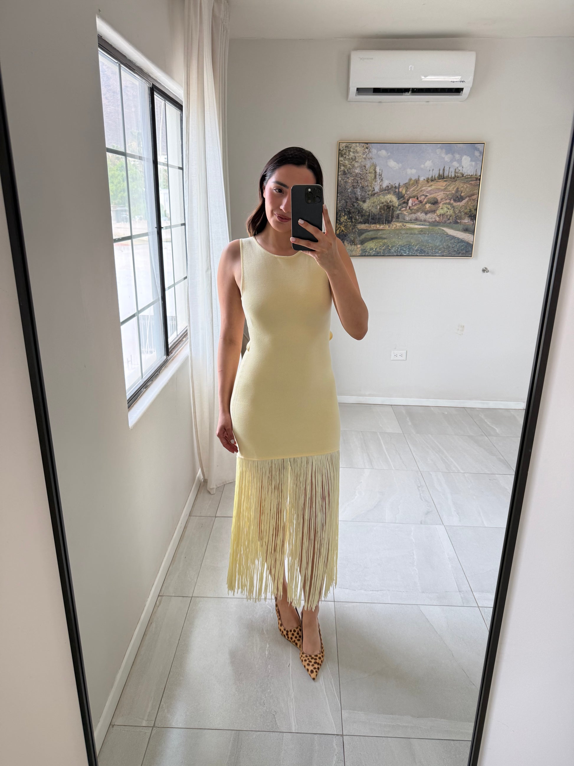 Yellow Midi Fringe Dress