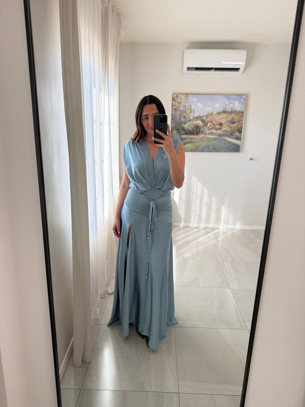 Slate Blue Satin Gown