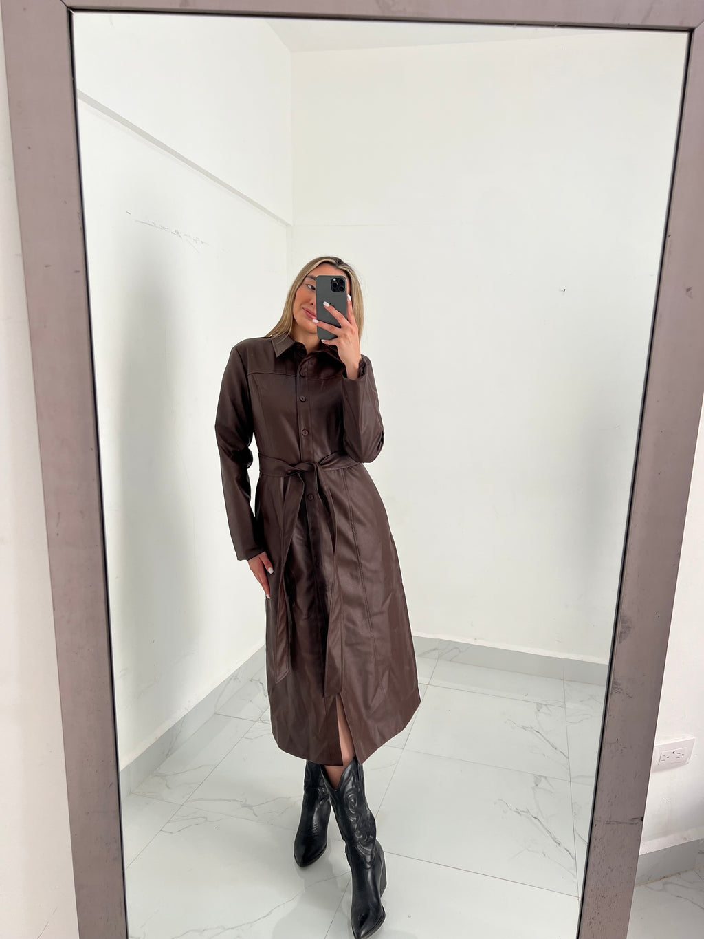 Faux Brown Leather Dress
