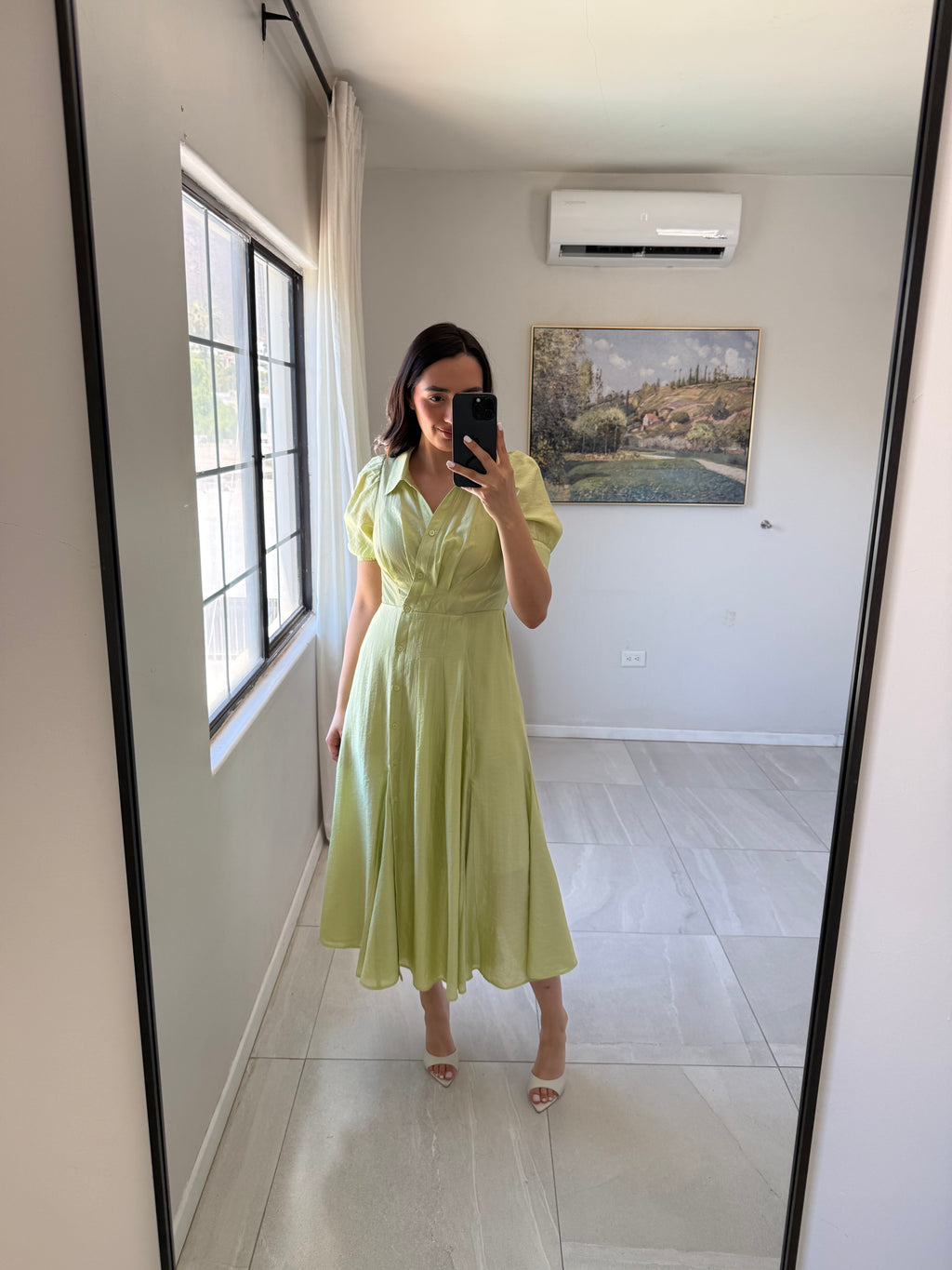 Lime Button Down Midi Dress