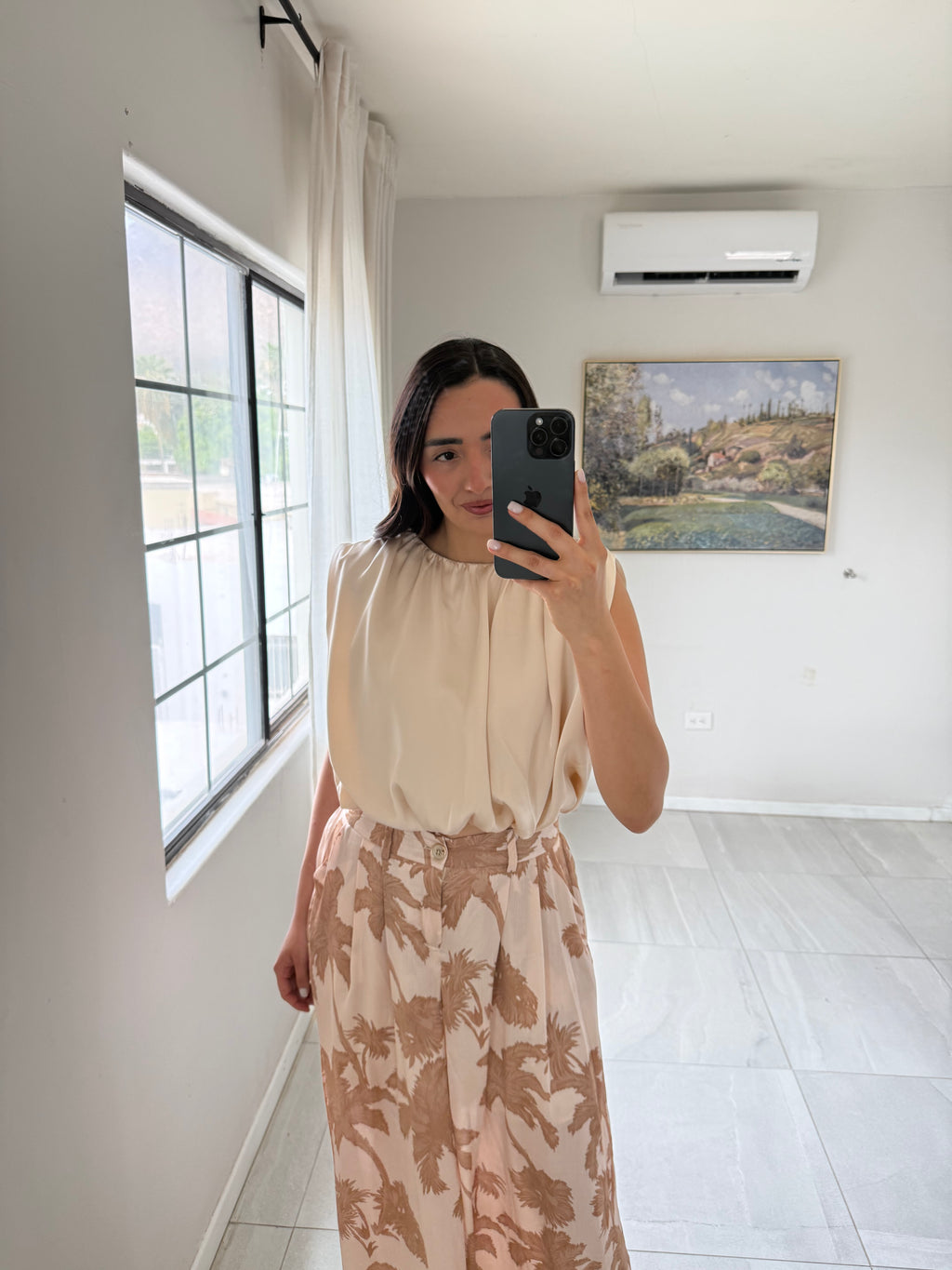 Beige Satin Melia Top