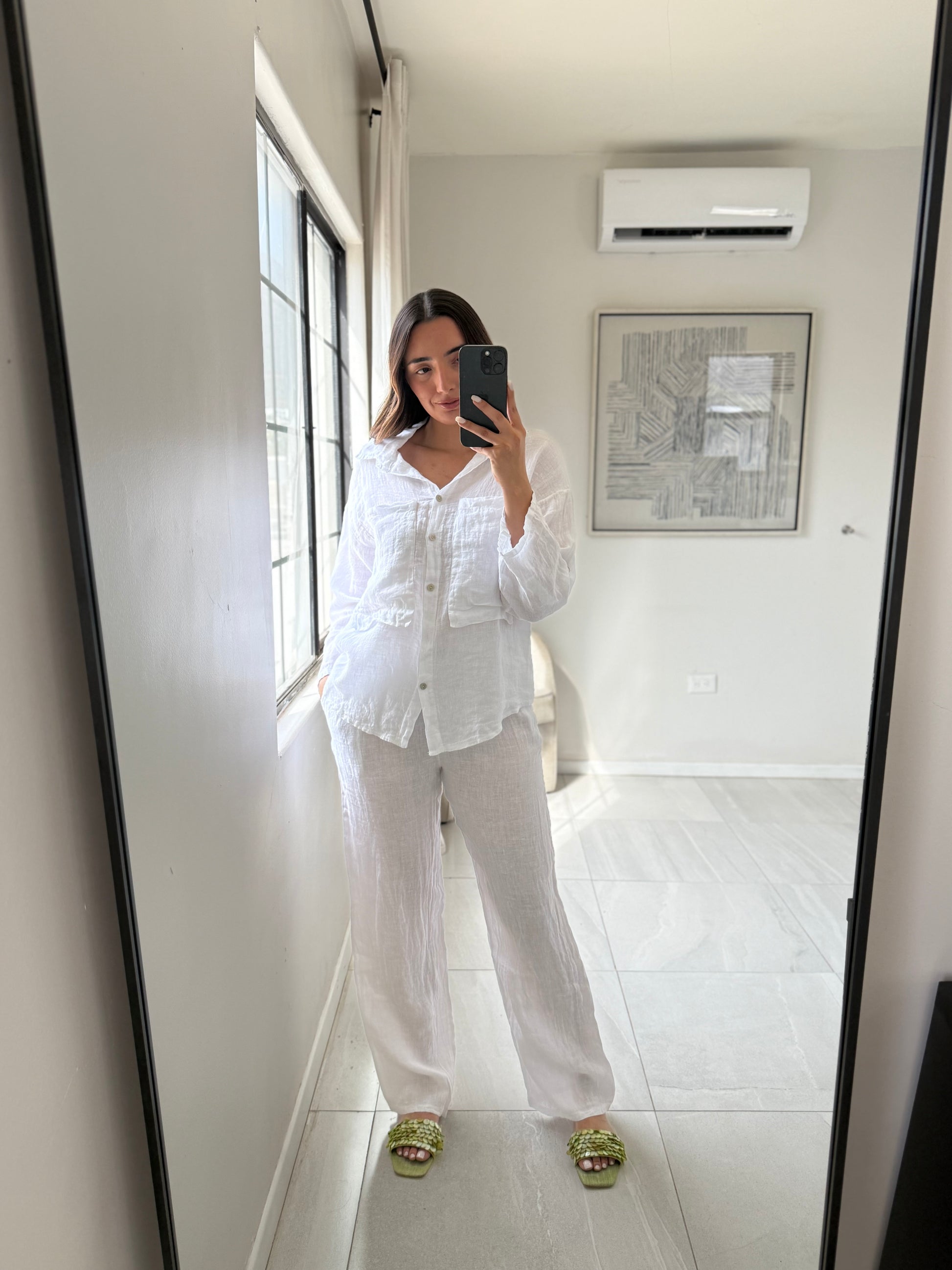 Button Down Sleeve Set White