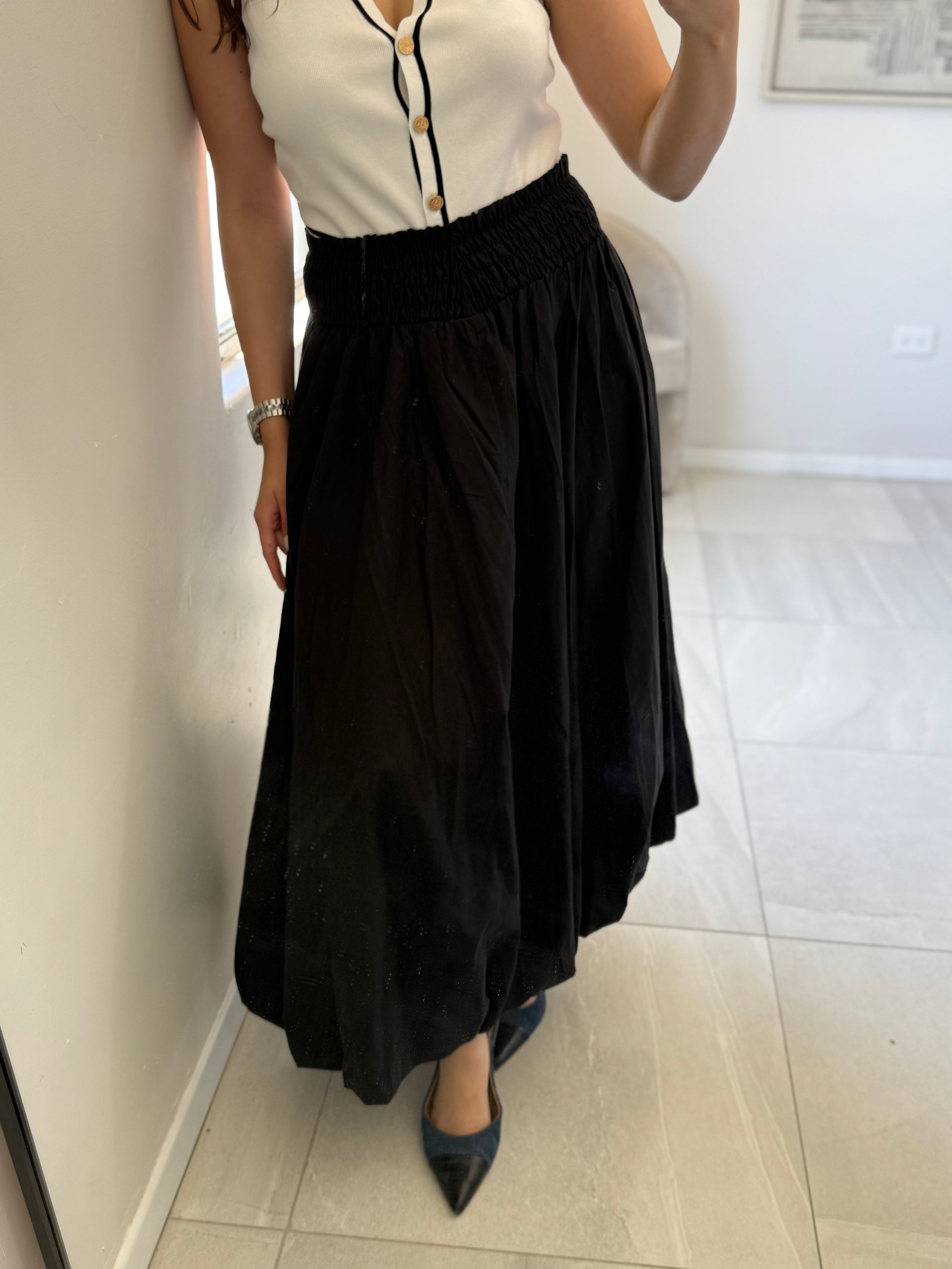 Black Bubble Hem Midi Skirt