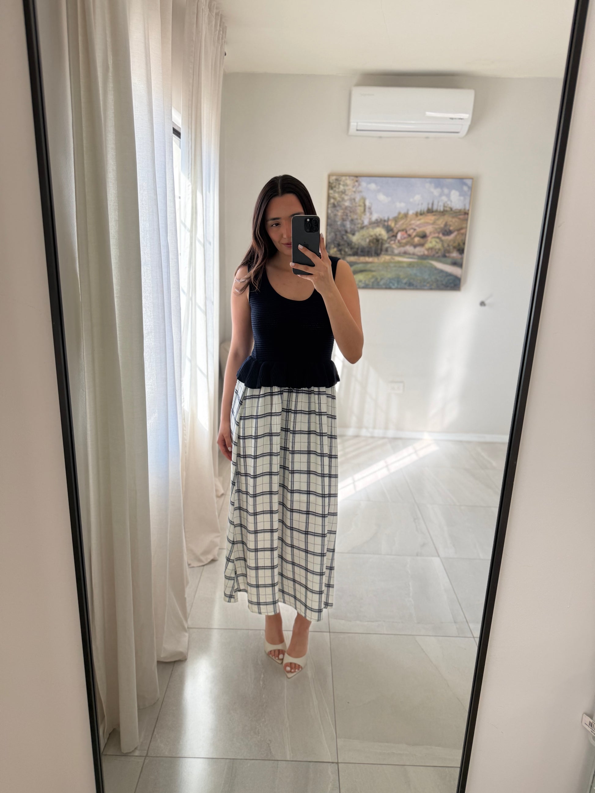 Navy Combination Midi Dress