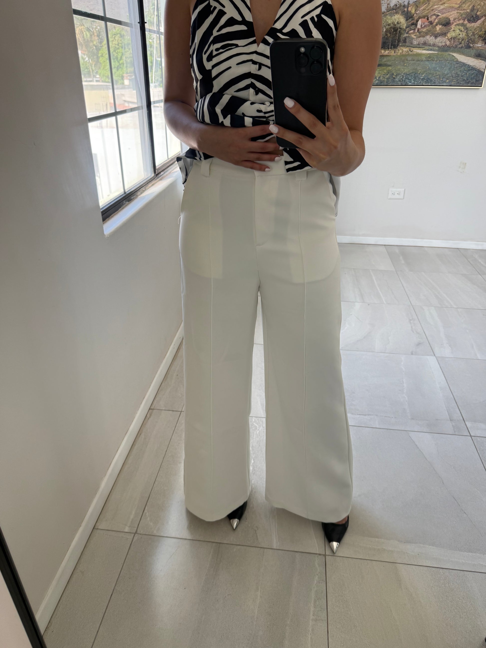 White Woven Formal Pants