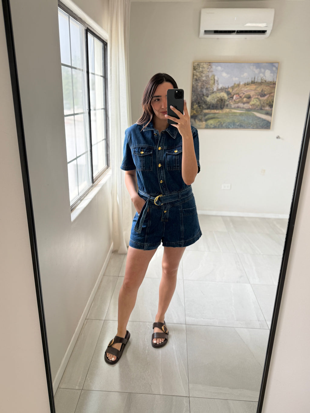 Denim Romper Gold Button