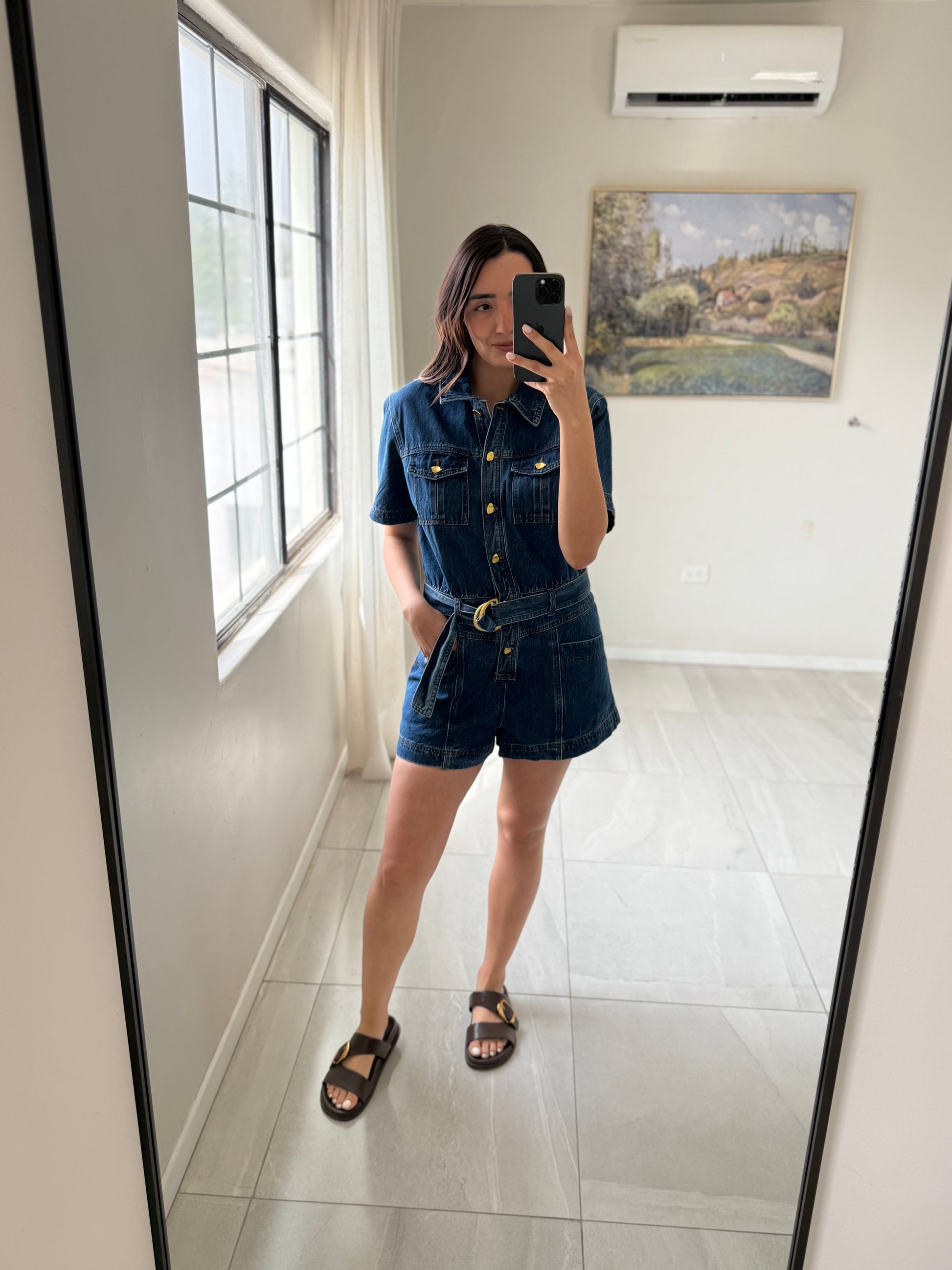 Denim Romper Gold Button
