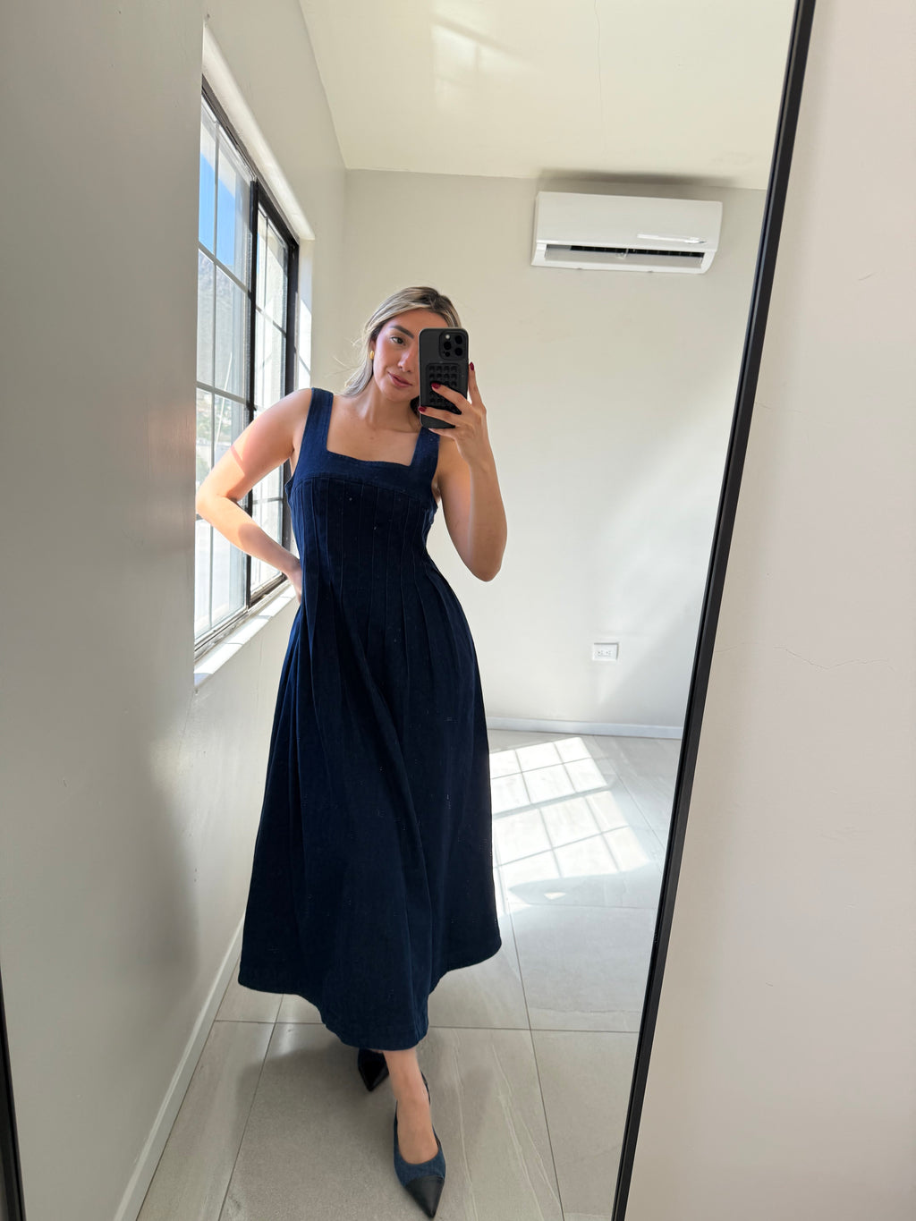 Stretch Denim Midi Dress