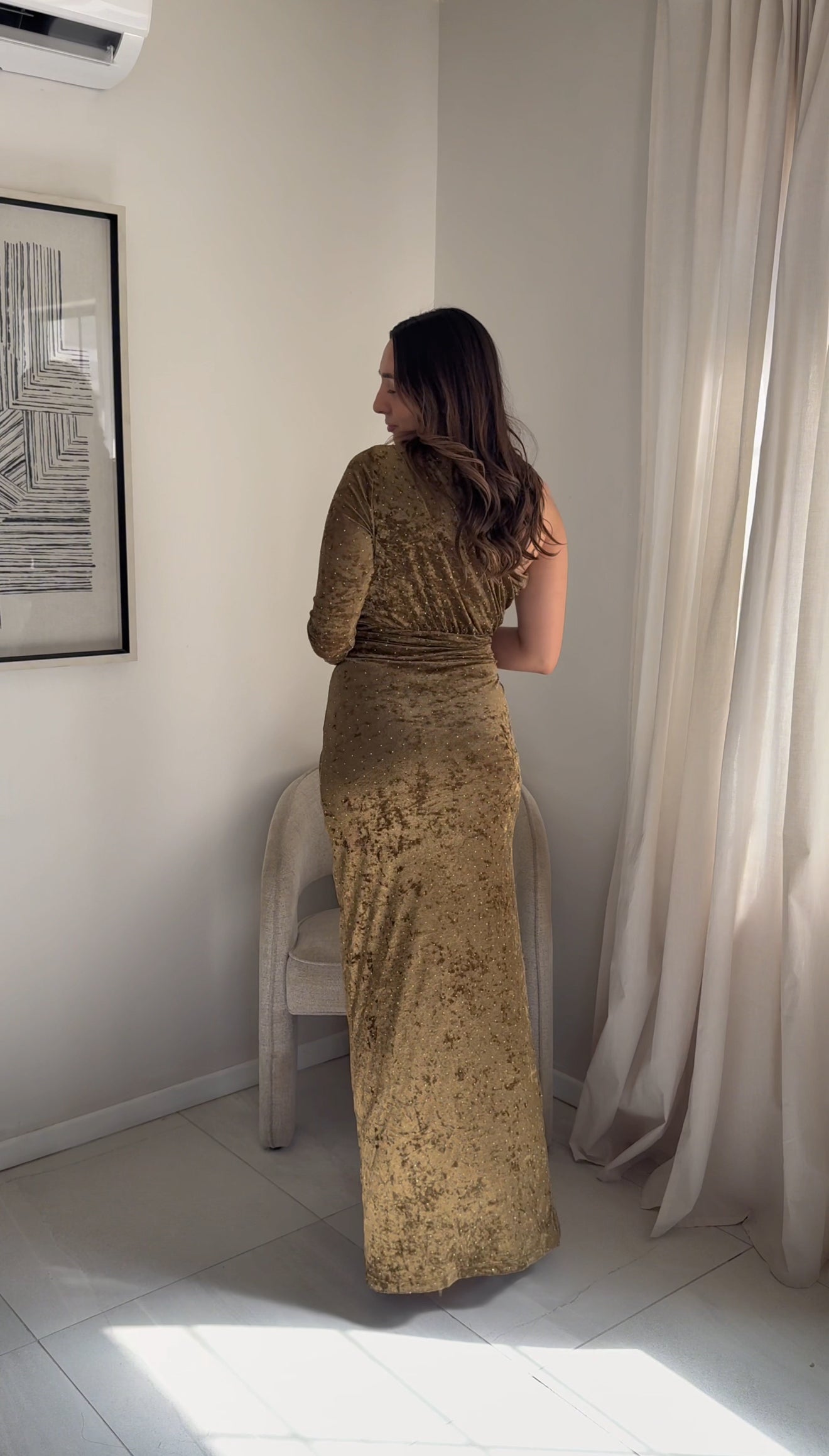 Sage Suede Crystal Maxi Dress