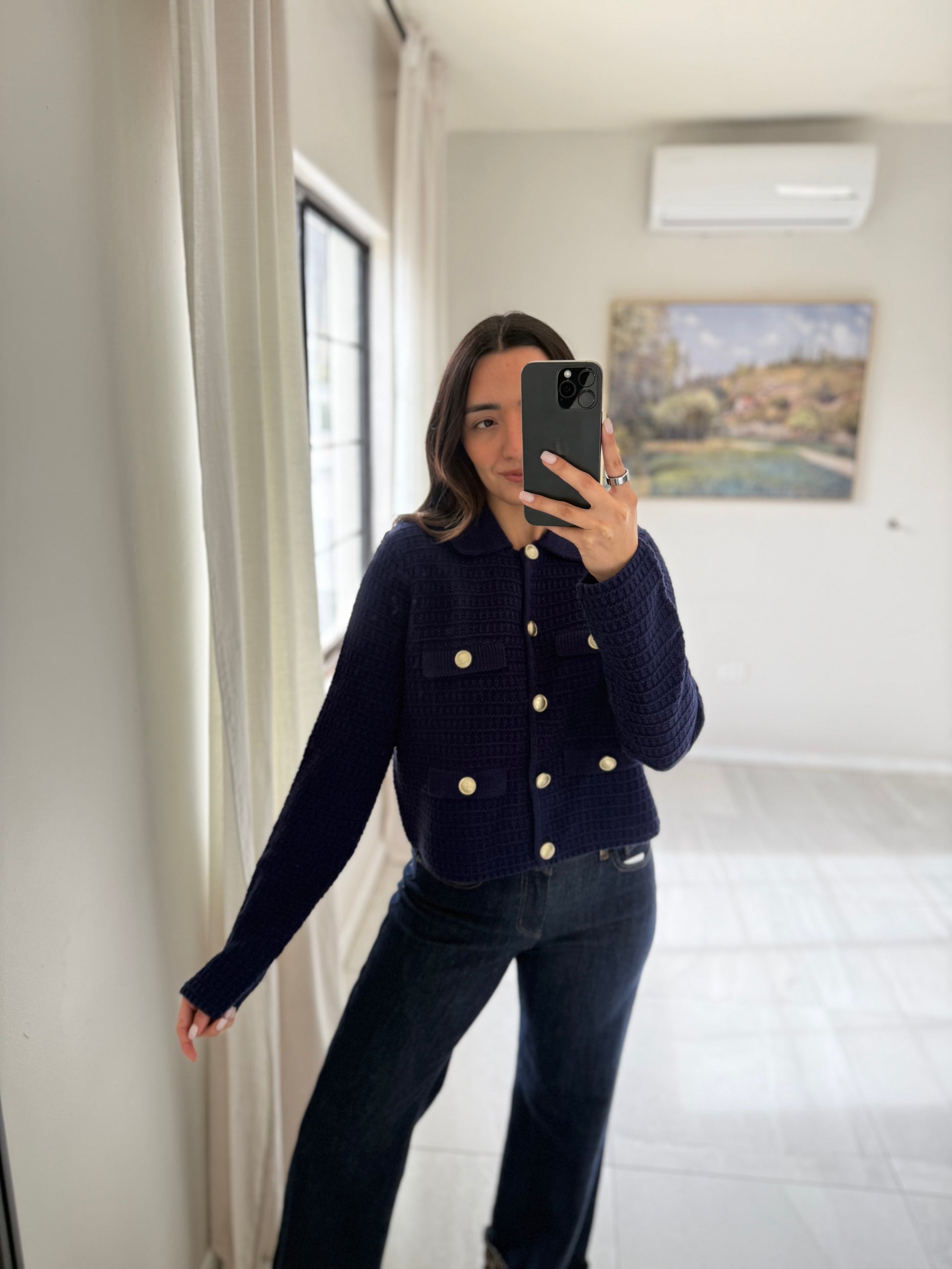 Navy Knit Button Sweater