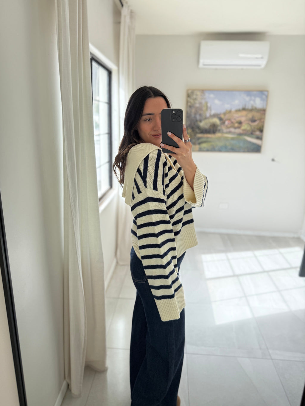 Stripes Cream/Dusty Navy  Sweater Knit