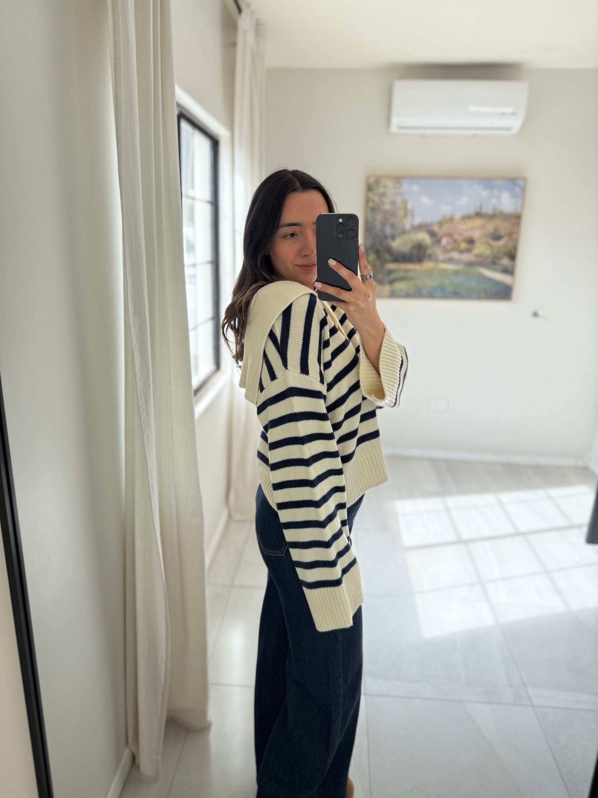 Stripes Cream/Dusty Navy  Sweater Knit