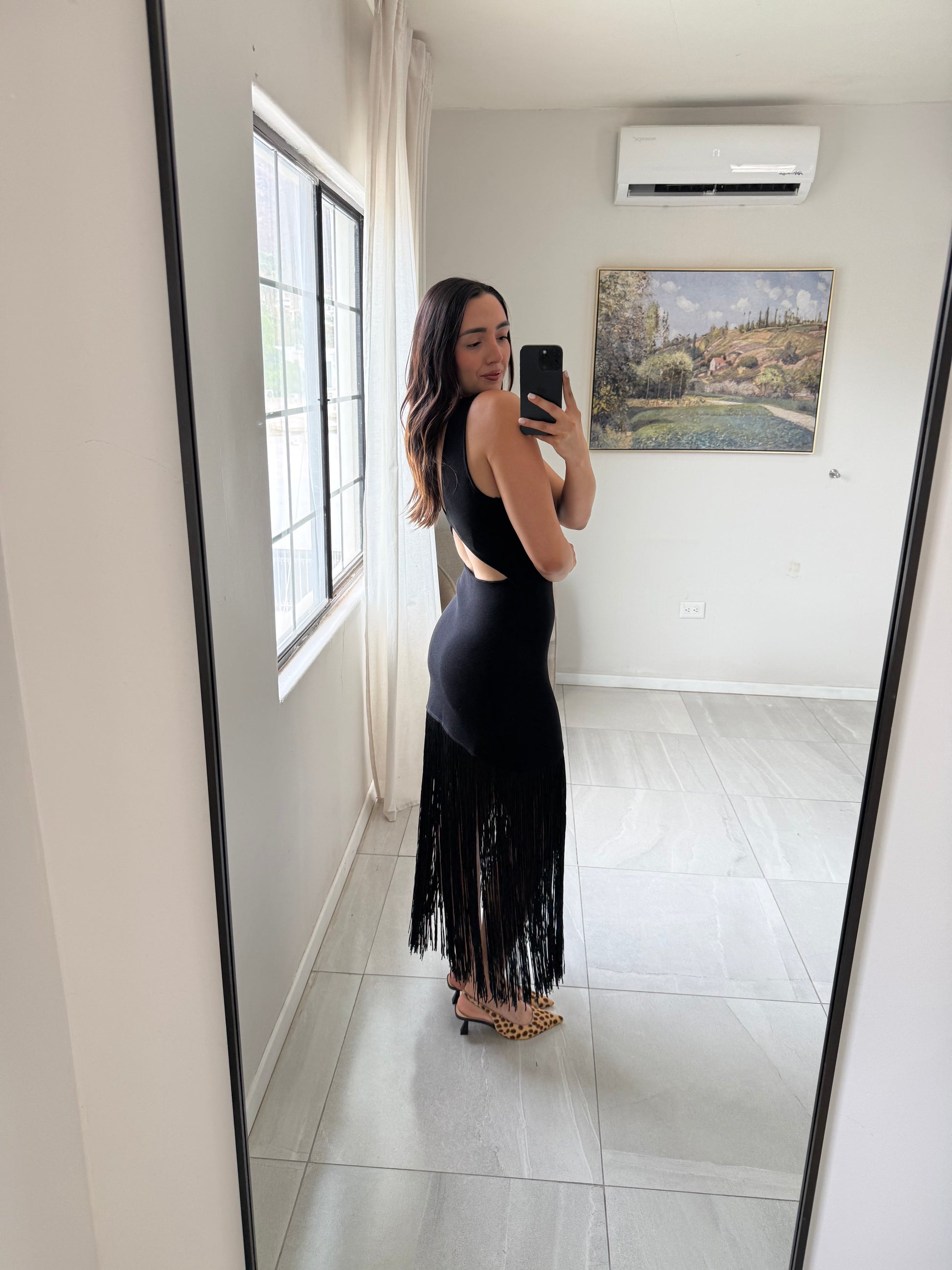Black Midi Fringe Dress