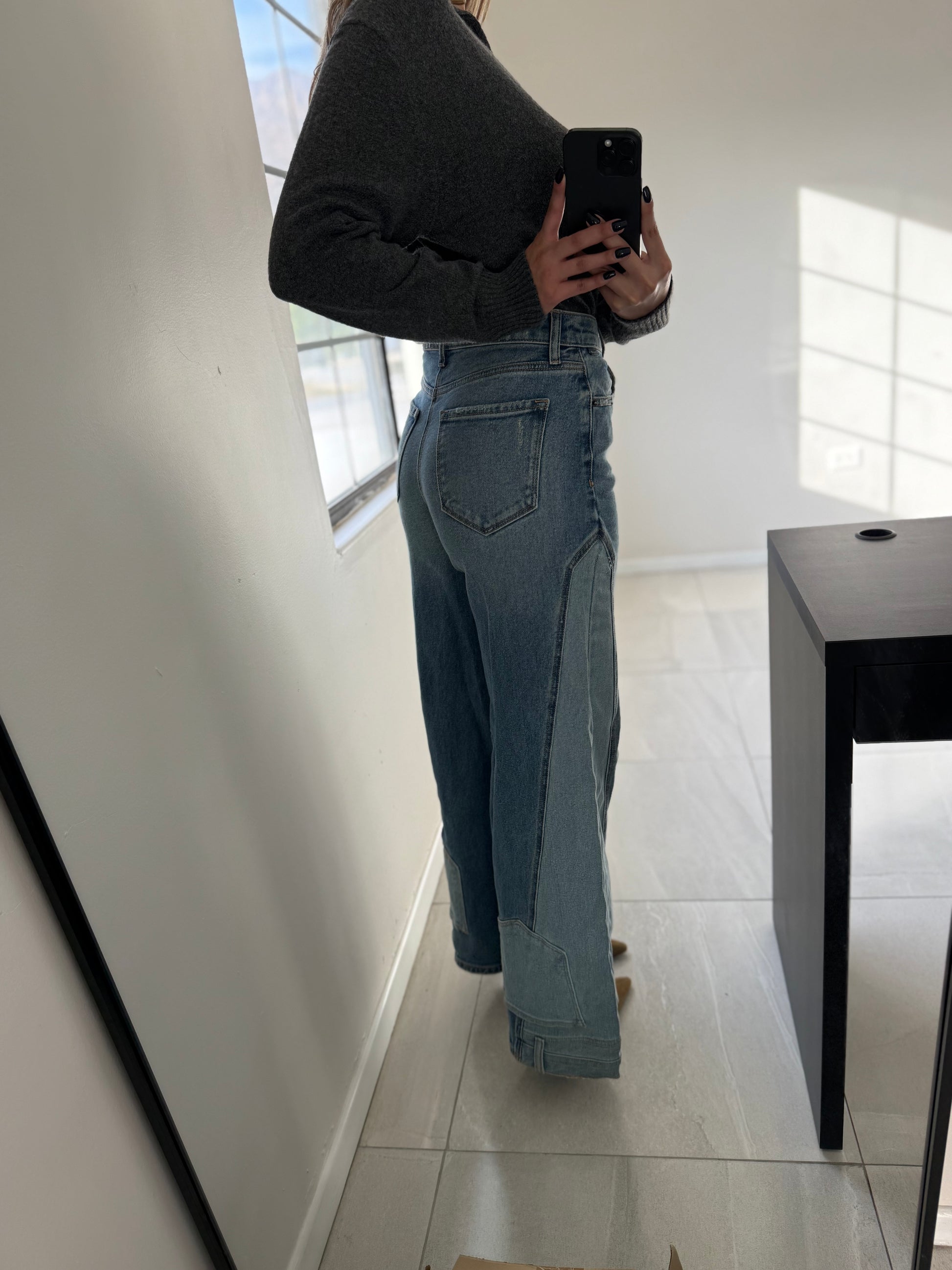 High Rise Two Tone Wide Leg