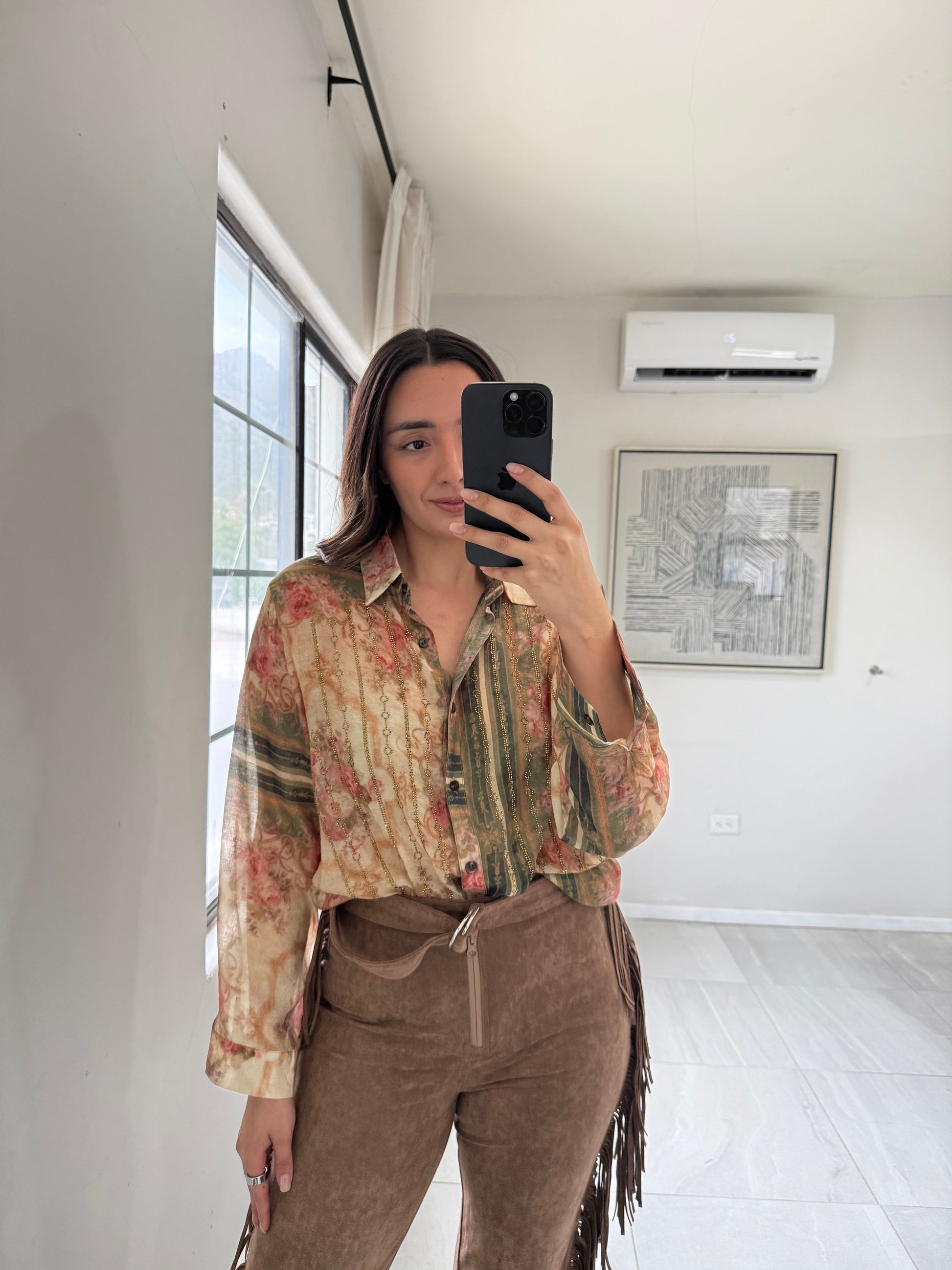 Blusa Multi Print Rhinestones