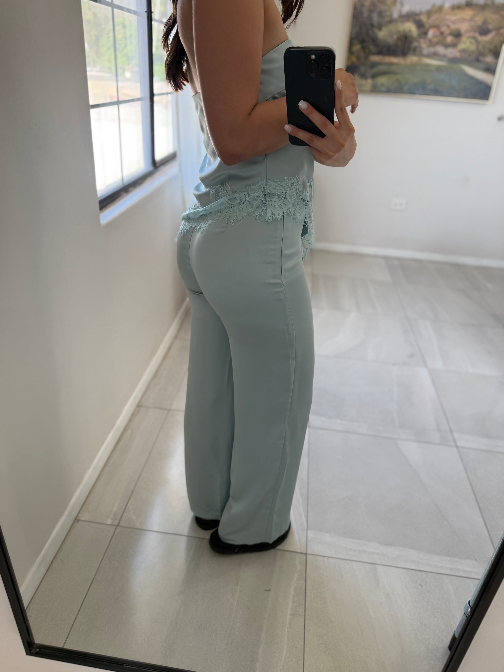 Satin Sage Pant Set