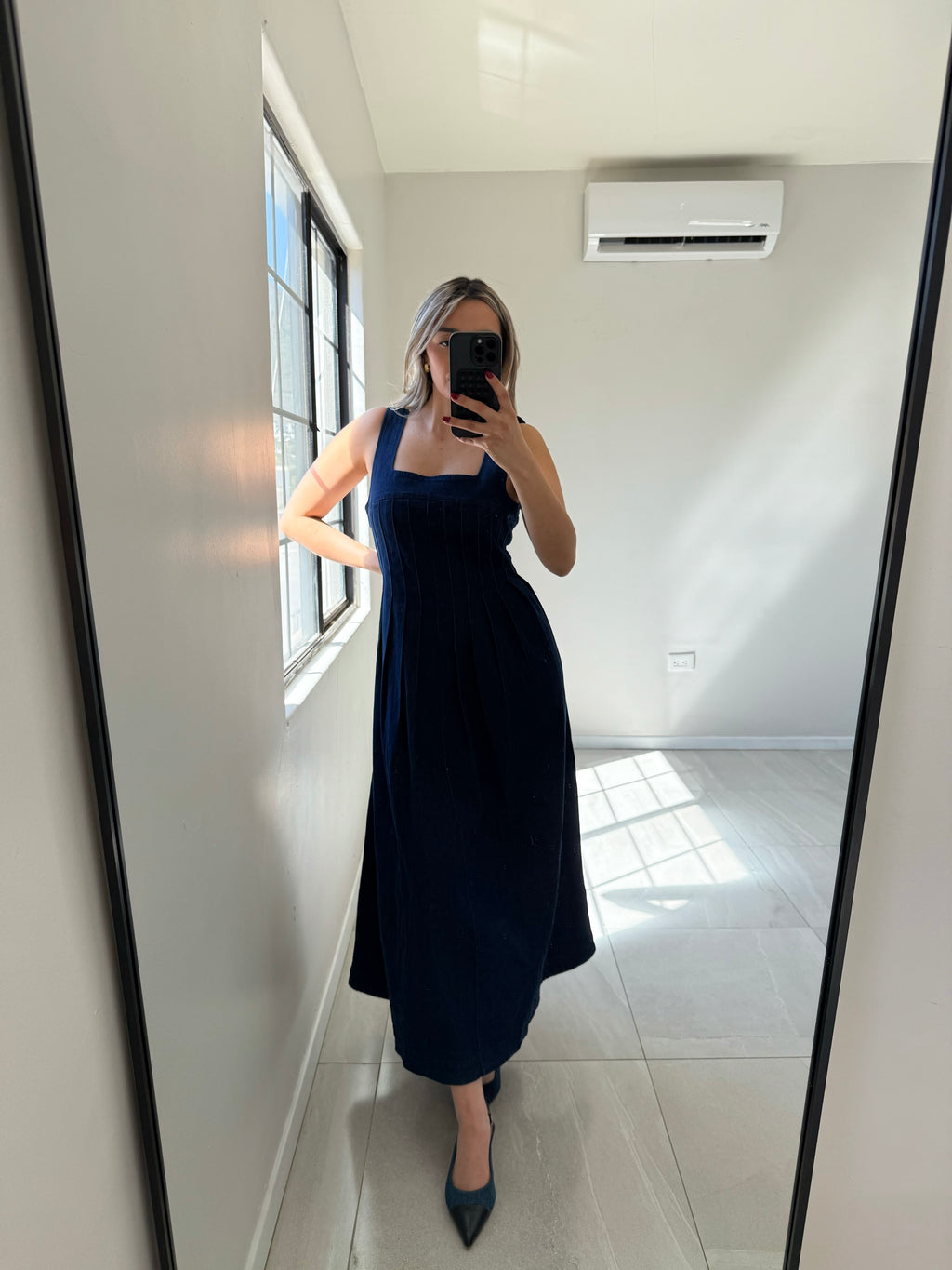 Stretch Denim Midi Dress