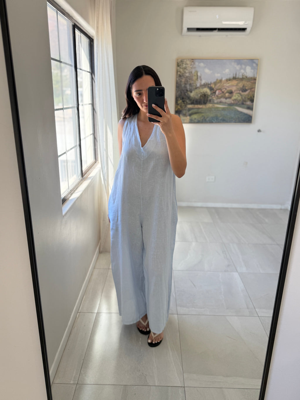 Blue Italian V Neck Jumpsuit
